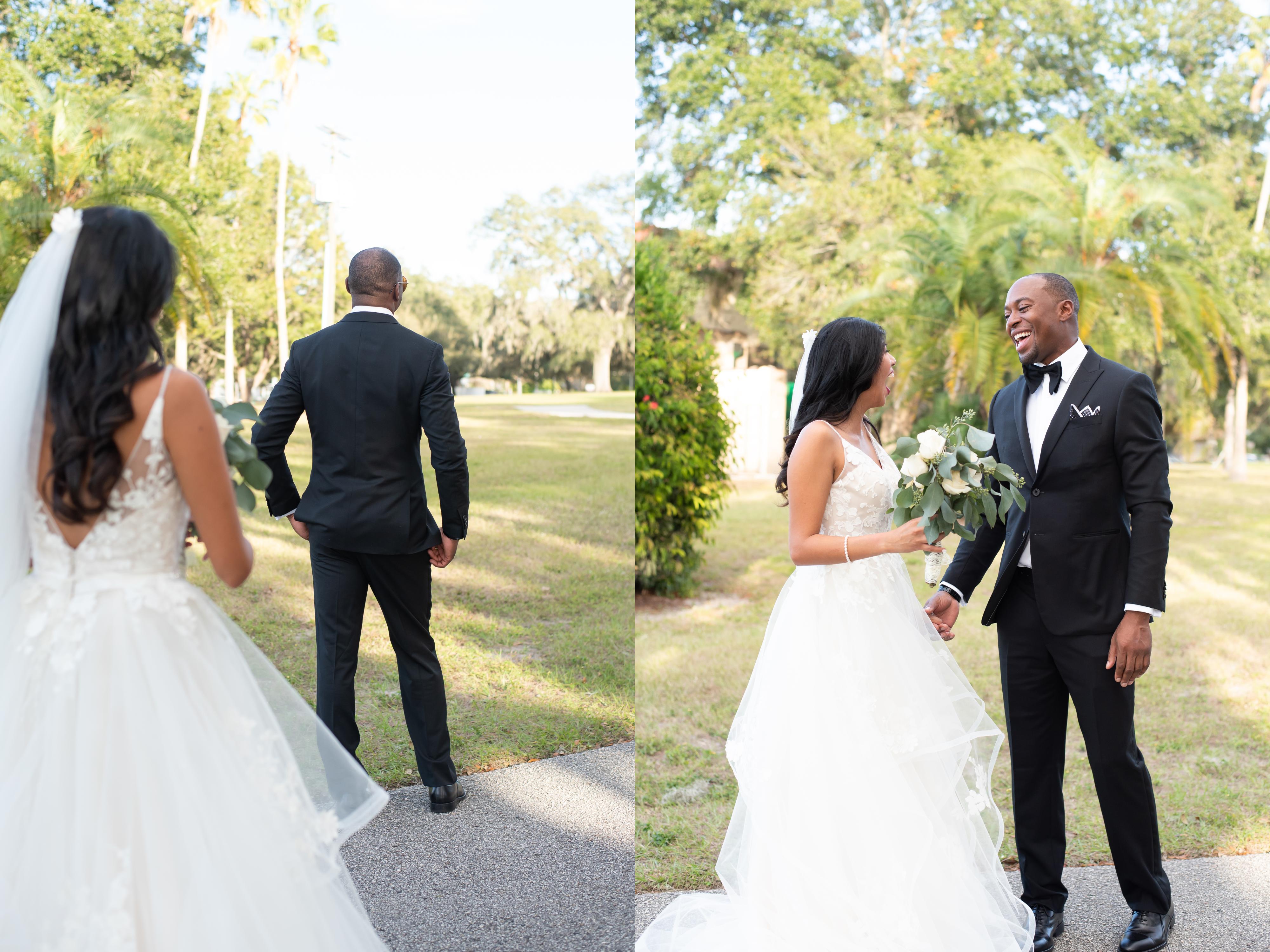 Tampa Wedding Photographer What is a First Look The Pros and Cons - Couple Having a Wedding First Look in Tampa, Florida