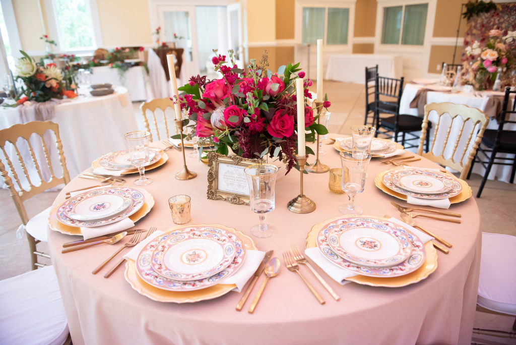 The Big Fake Wedding in Tybee Island Wedding Chapel Pink Centerpiece Decor