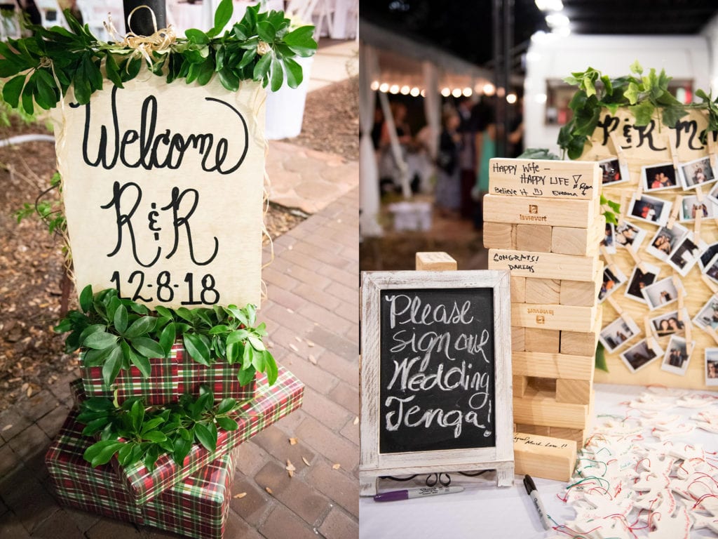 Ybor City Museum Garden Wedding Welcome sign evening wedding reception