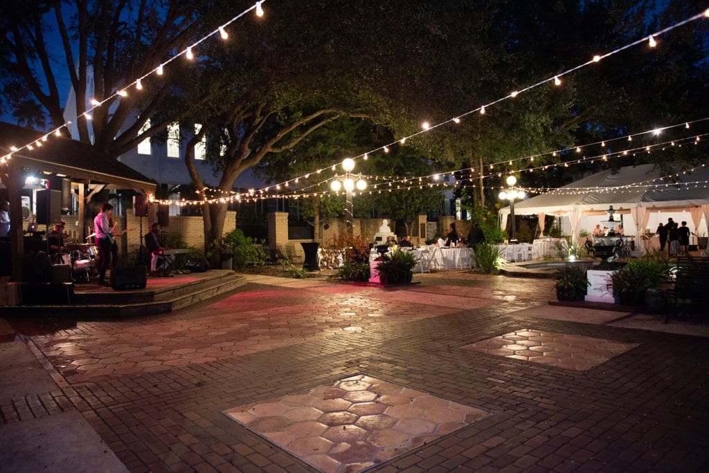 Ybor City Museum Garden Wedding evening wedding reception lights decor babyl band