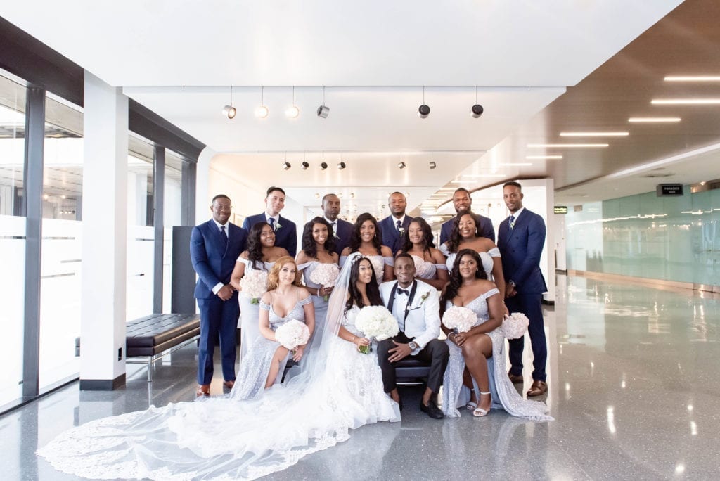 tampa airport marriott wedding nigerian and haitian silver and white elegant wedding bridal party