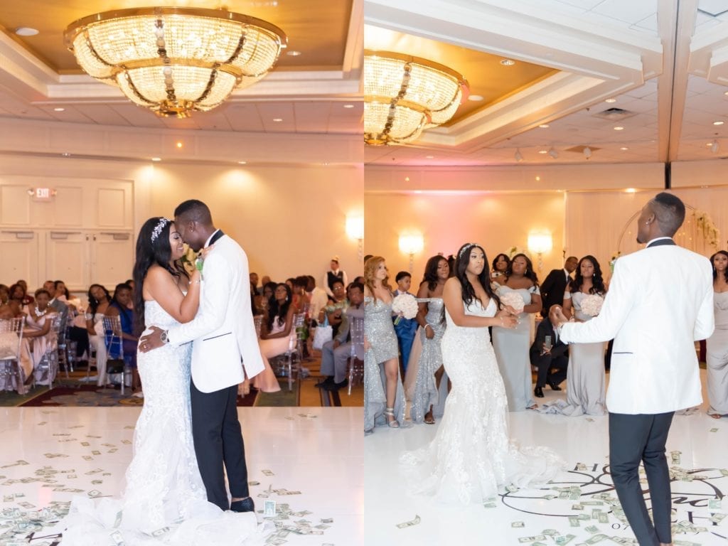 tampa airport marriott grand ballroom haitian nigerian elegant white and blush wedding first dance