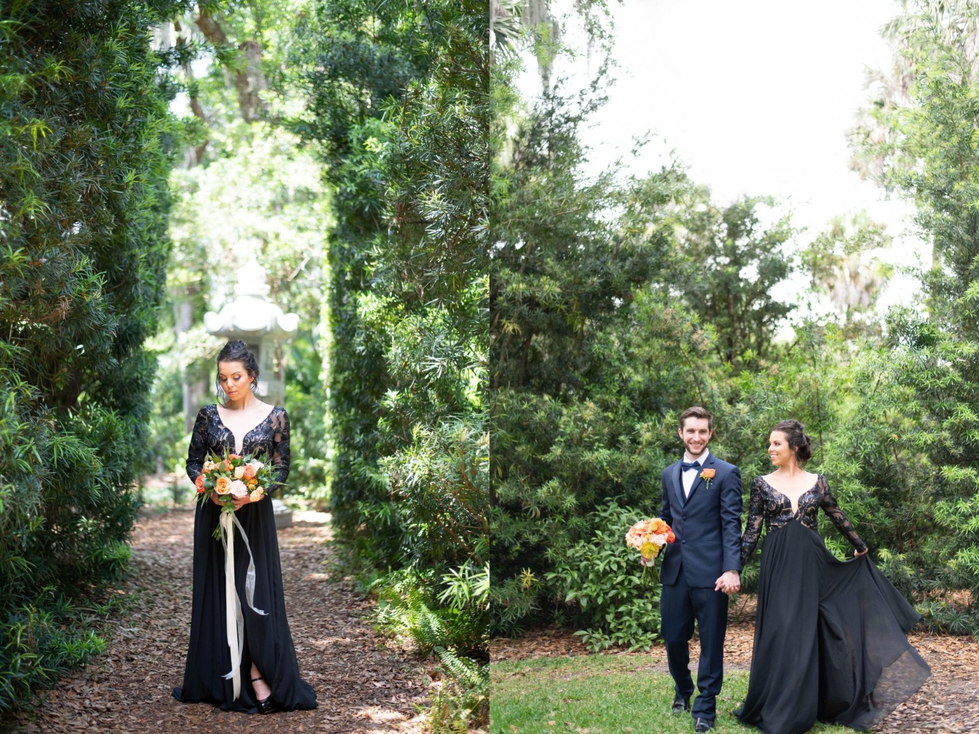 Black elegant wedding at garden in Tampa Florida bride and groom portrait photos