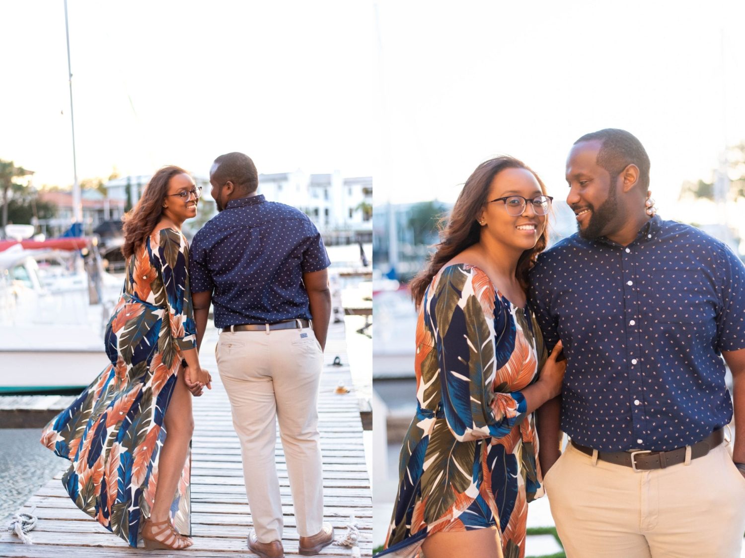 The mirasol davis island engagement session at the pier by the boats