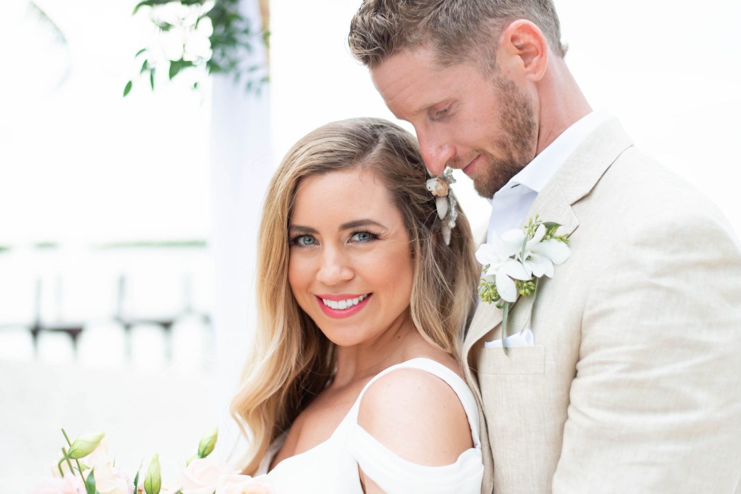 Key west marriott beach wedding bride and groom portraits by the pier