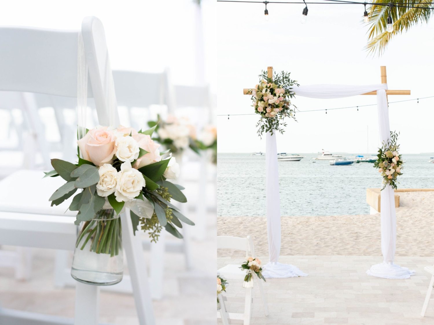 Key west beach wedding flowers and wedding arch ceremony set up
