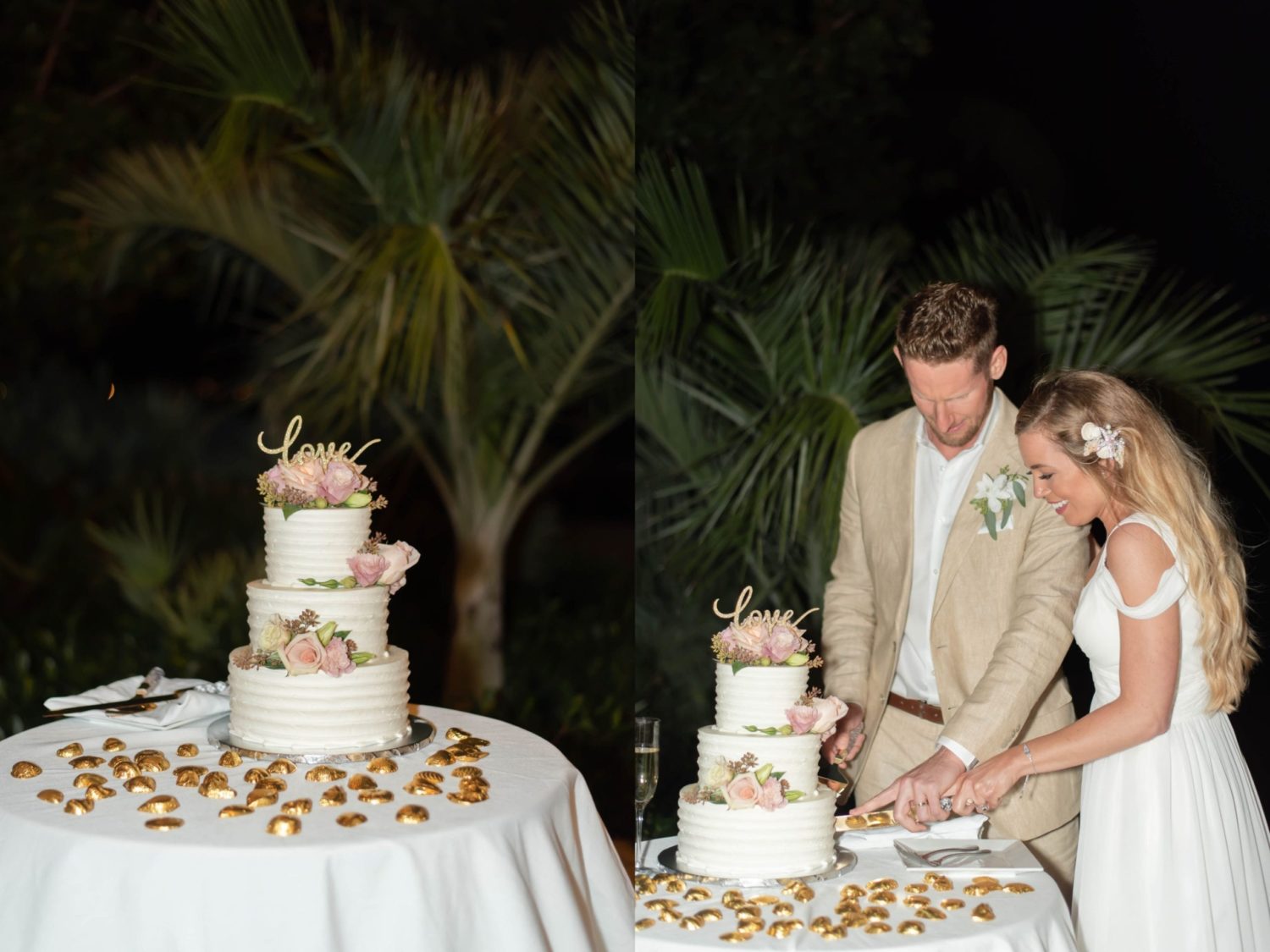 bride and groom cutting their cake at florida outdoor wedding