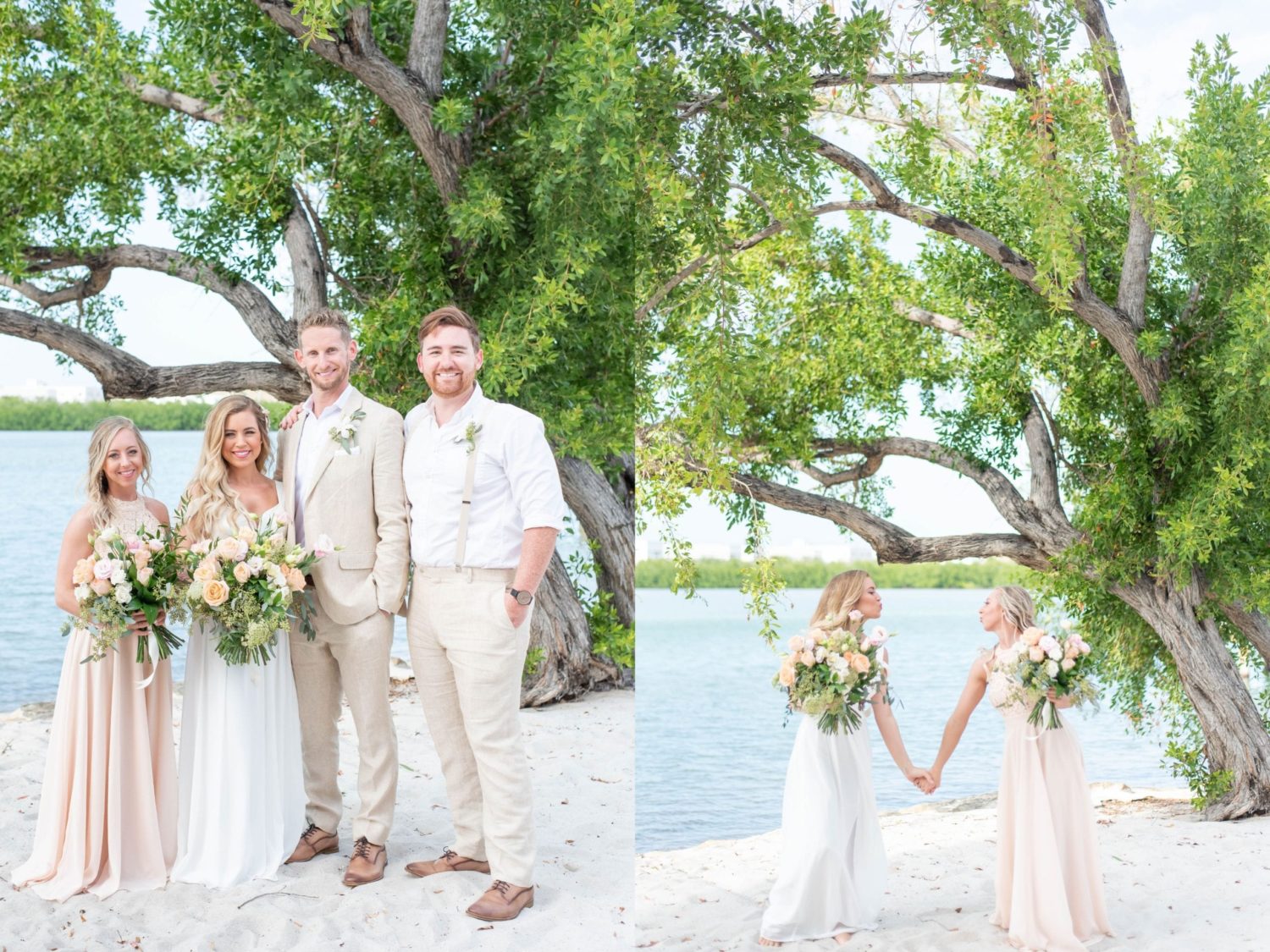 blush and golden wedding in key west florida at marriott hotel photos of wedding party by the beach