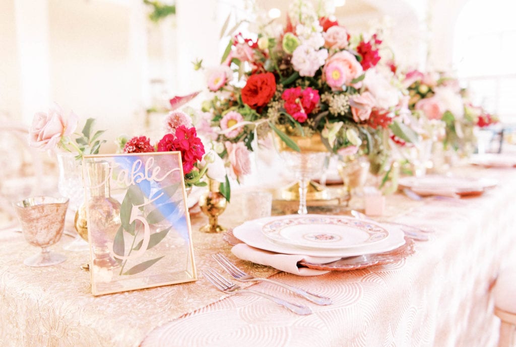 Pink and gold luxury wedding reception decor tampa florida wedding