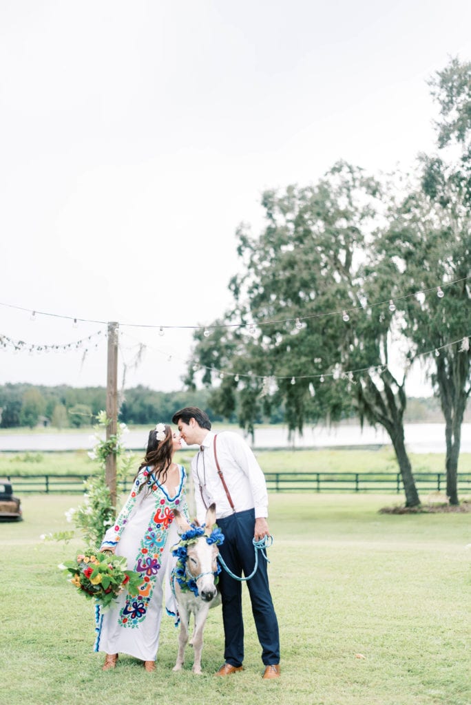 covington farm wedding like water for chocolate wedding bride and groom with donkey on a farm