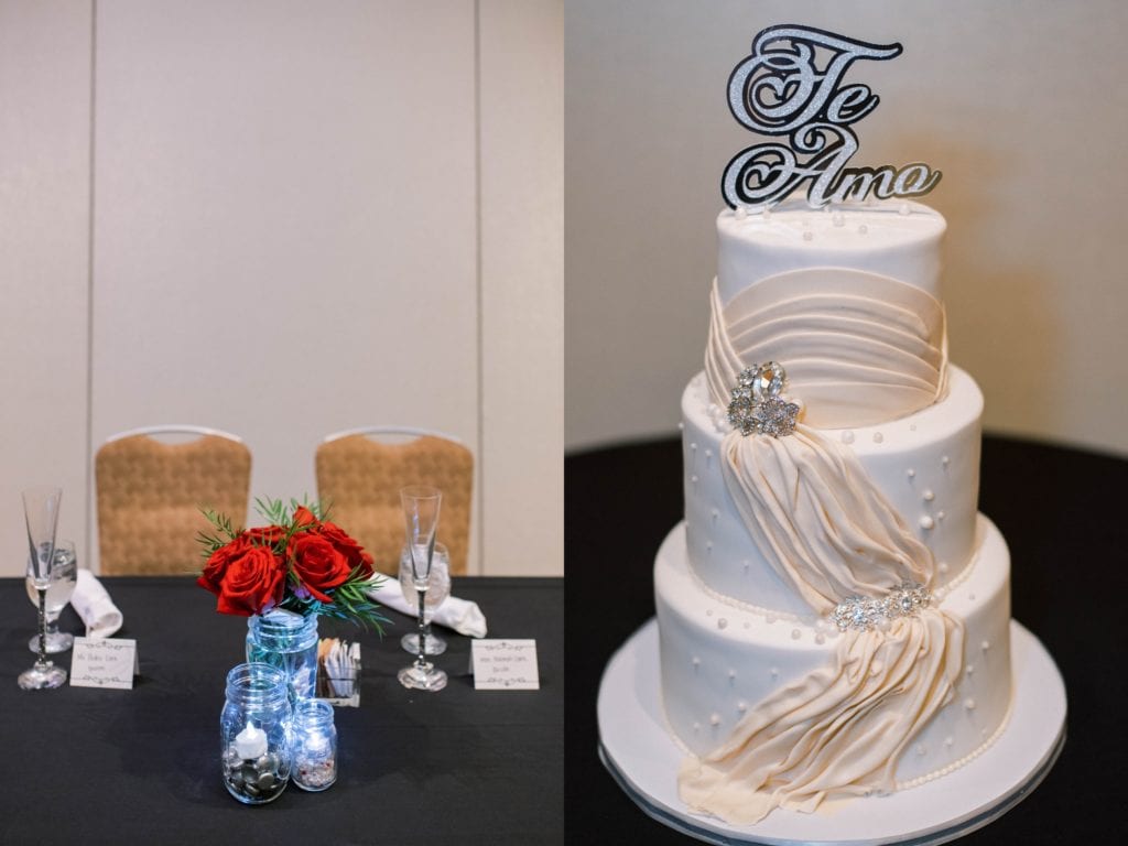 Hyatt Regency Ballroom Wedding Reception Te Amo Wedding Cake and Sweetheart Table