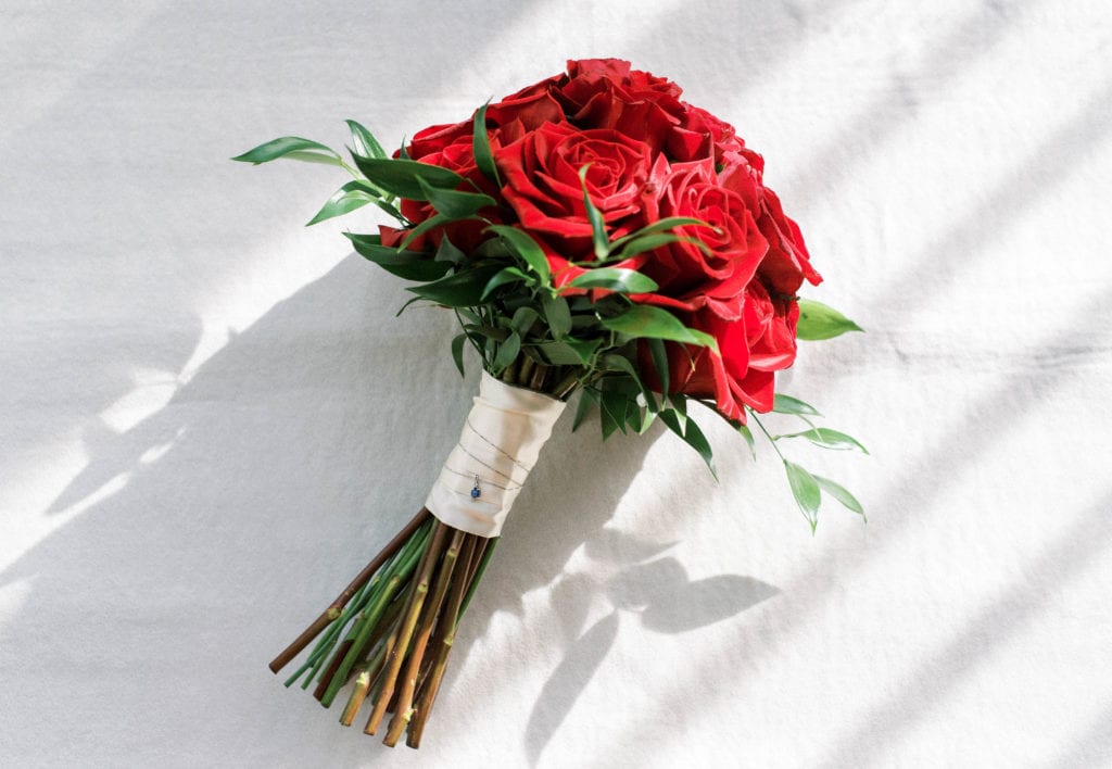 Red Roses Bouquet of Flowers Wedding Flowers Flat Lay Photography