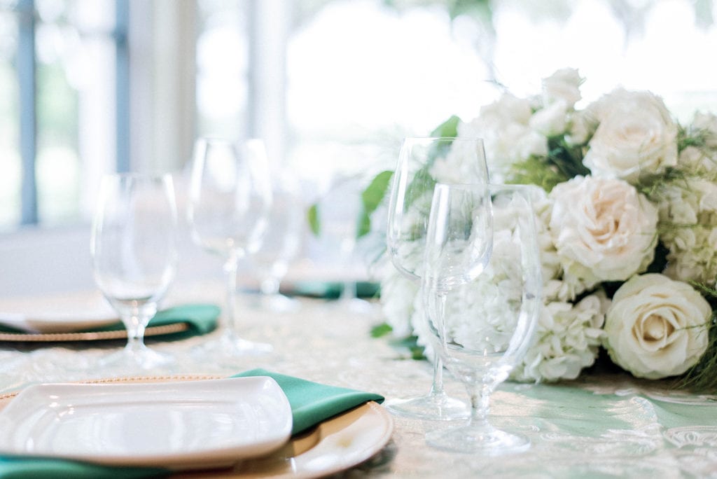 white and greenery wedding reception 