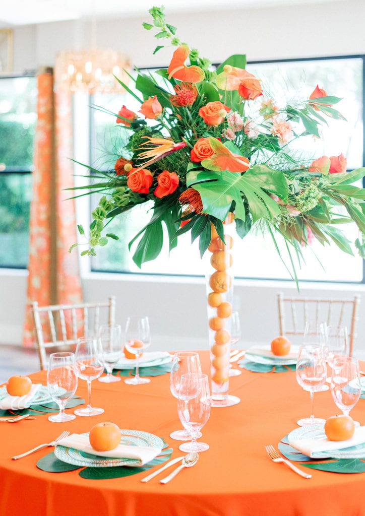 Orange tree golf club orlando wedding citrus theme reception decor indoors