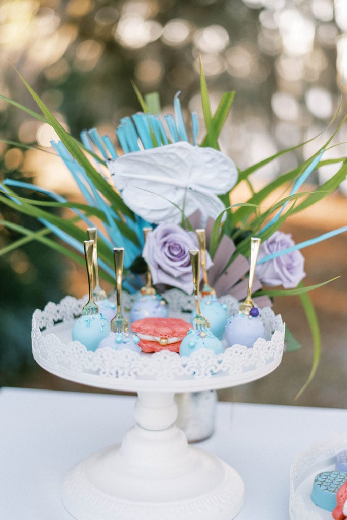 The little mermaid inspired wedding dessert in forks dessert table