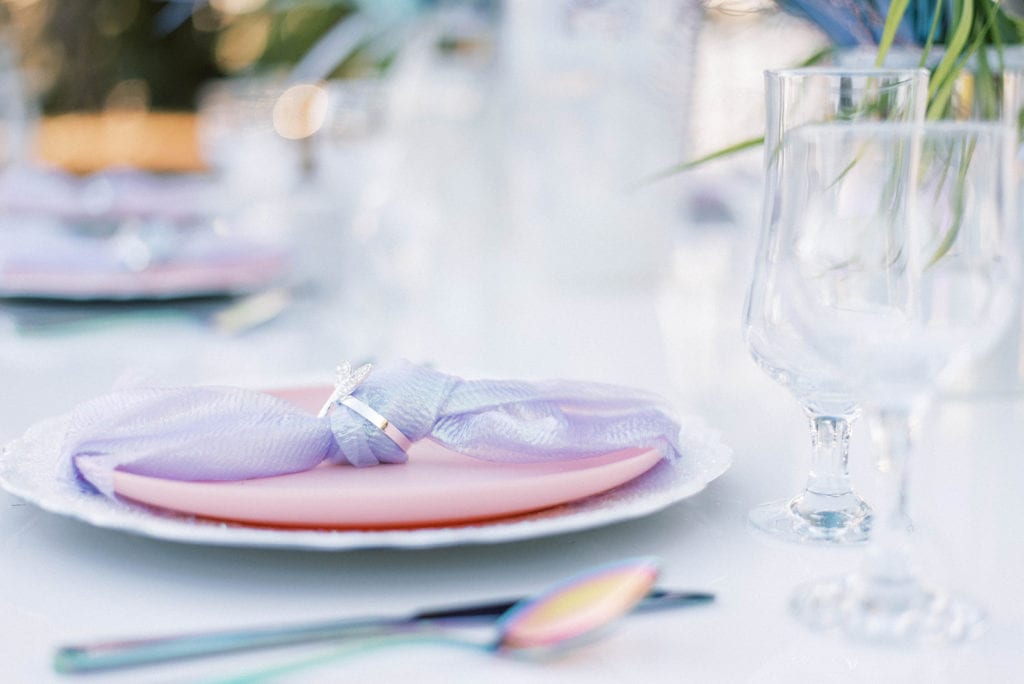 The little mermaid wedding inspiration white and mermaid colors reception table decor