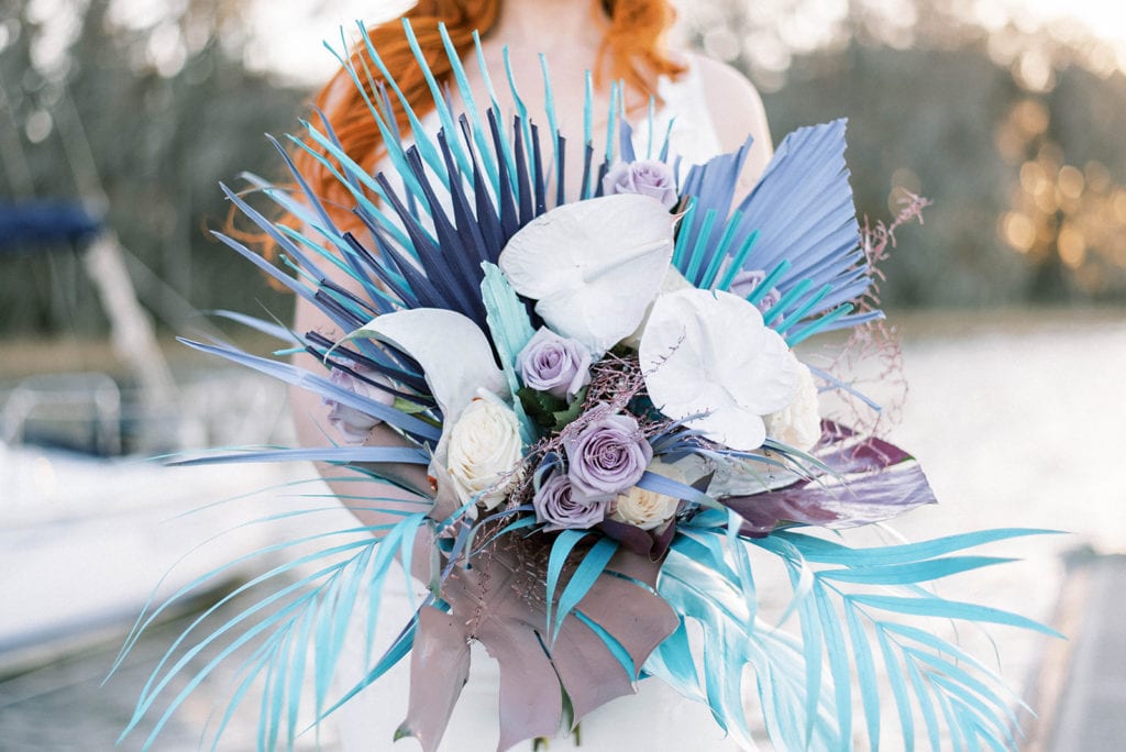 The little mermaid themed wedding bridal dry floral bouquet mission inn weddings