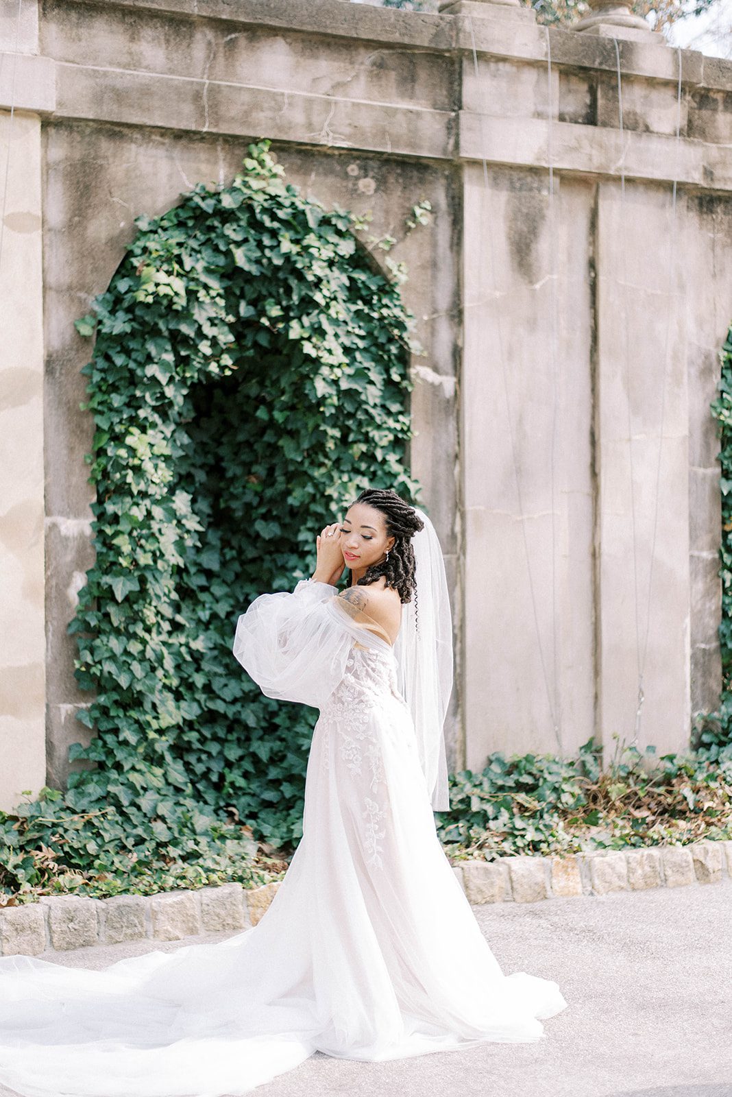 beautiful bride in a an elegant weddign dress in Tampa Florida at a castle weddign venue