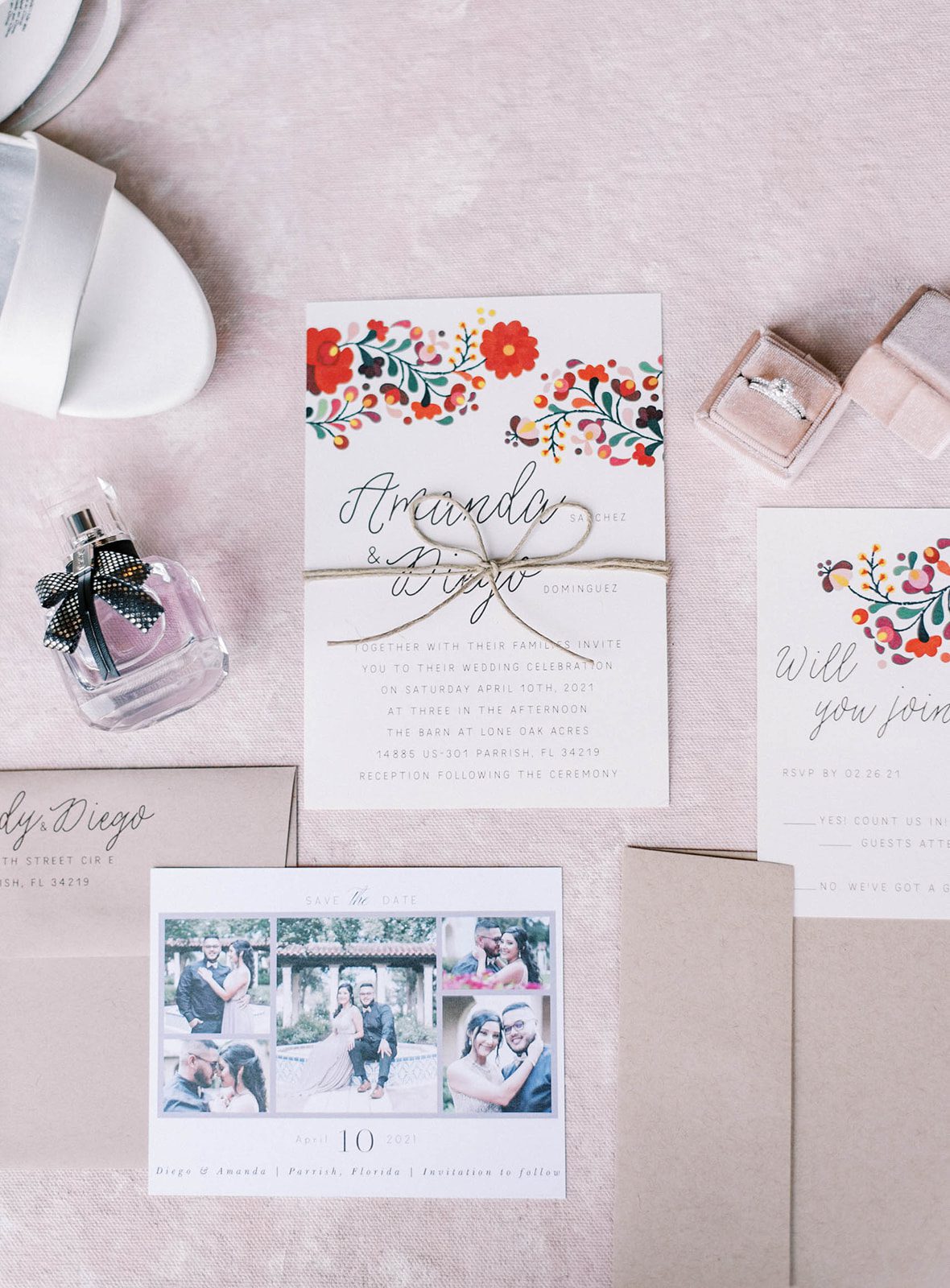 wedding invitations for Mexican wedding in Tampa Florida, flatlay captured by best Tampa wedding photographer