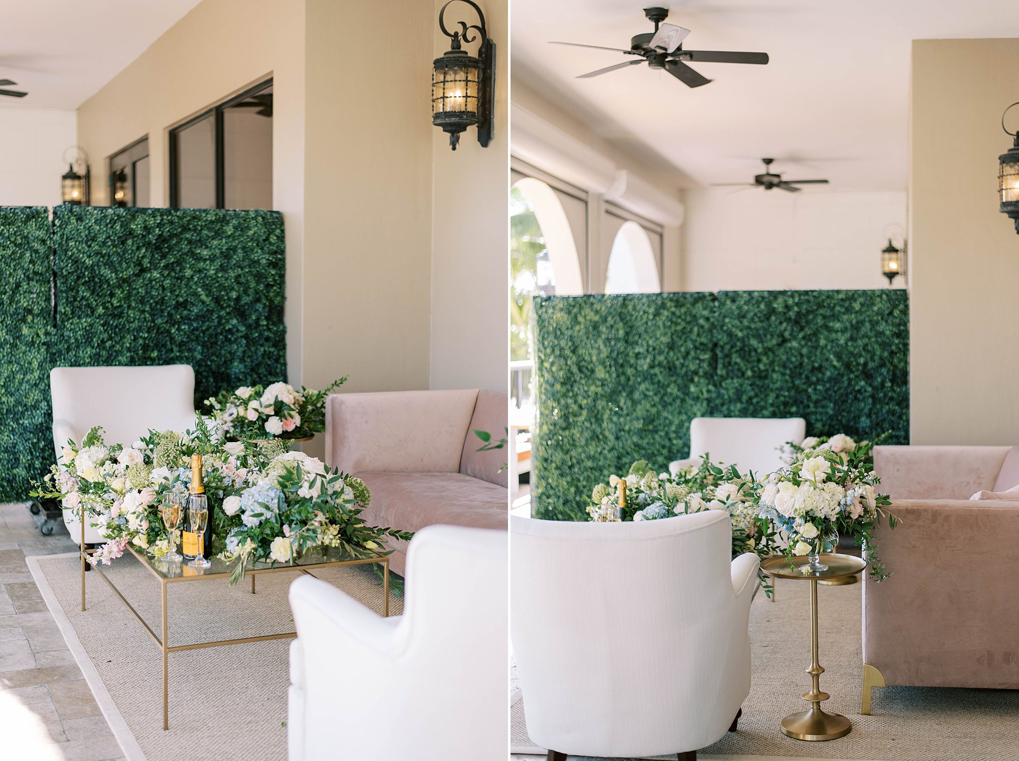 reception seating area with greenery wall
