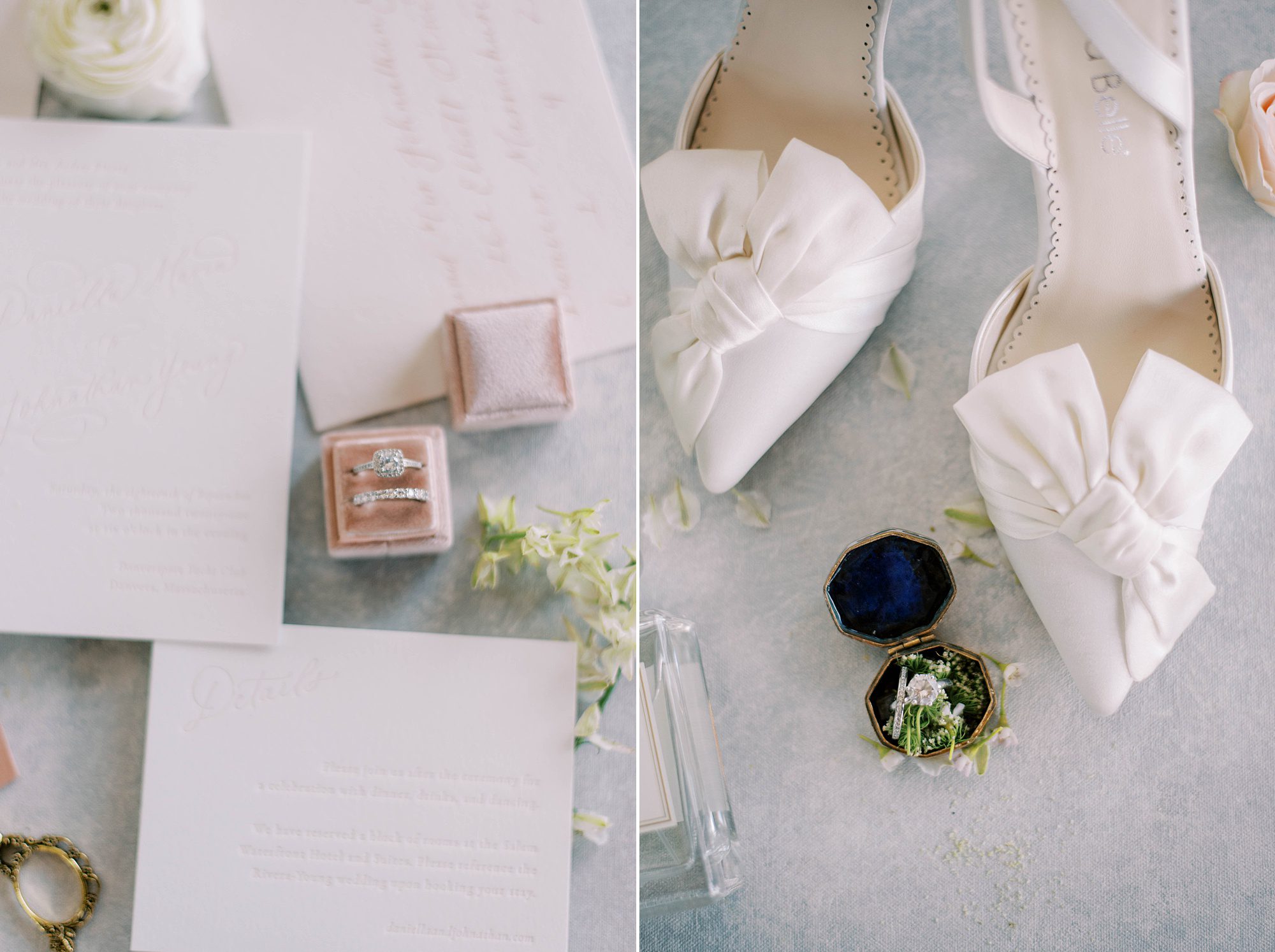 bride's shoes and invitation suite for beach wedding