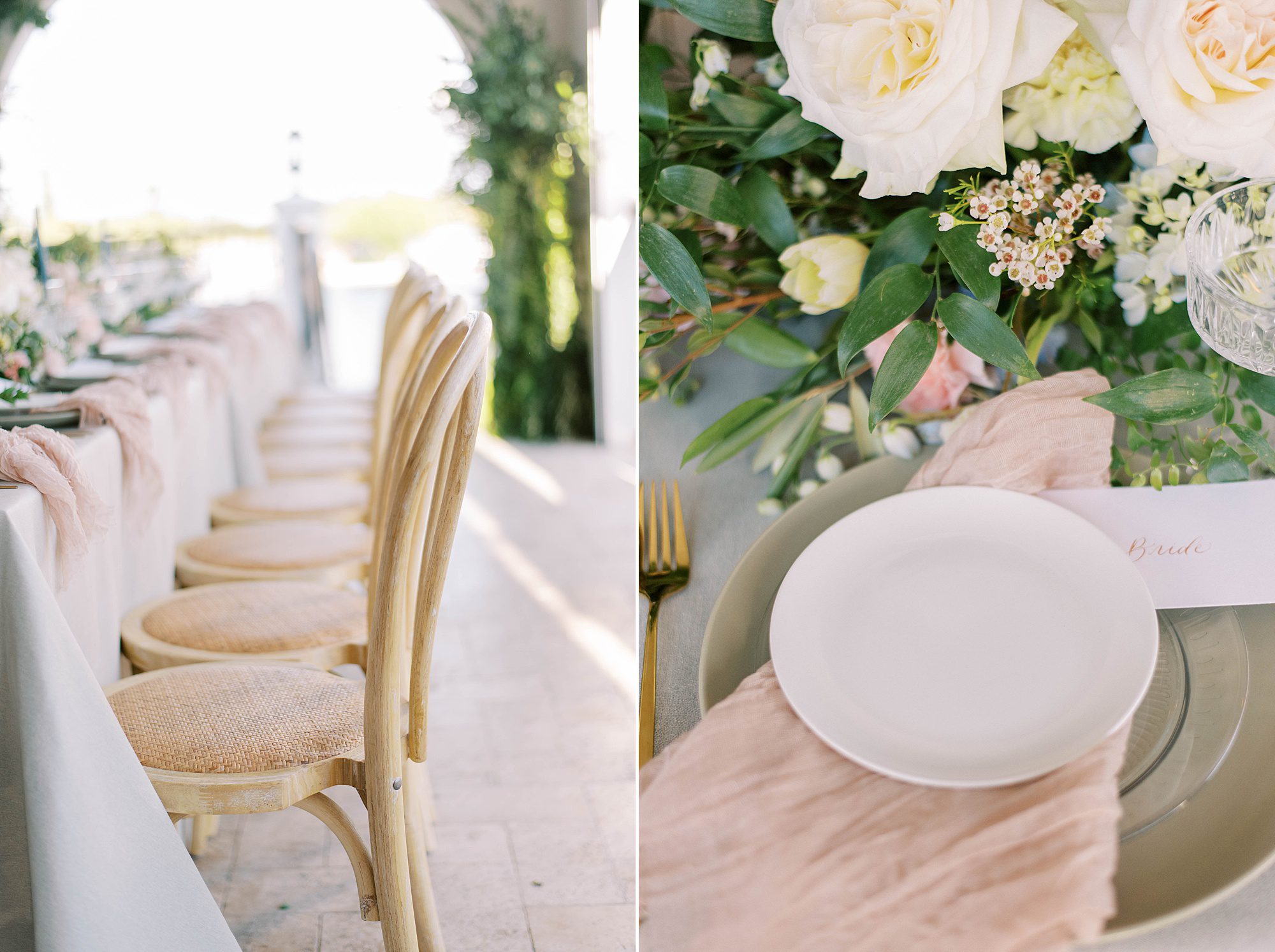 blush place settings for Hotel Zamora wedding reception