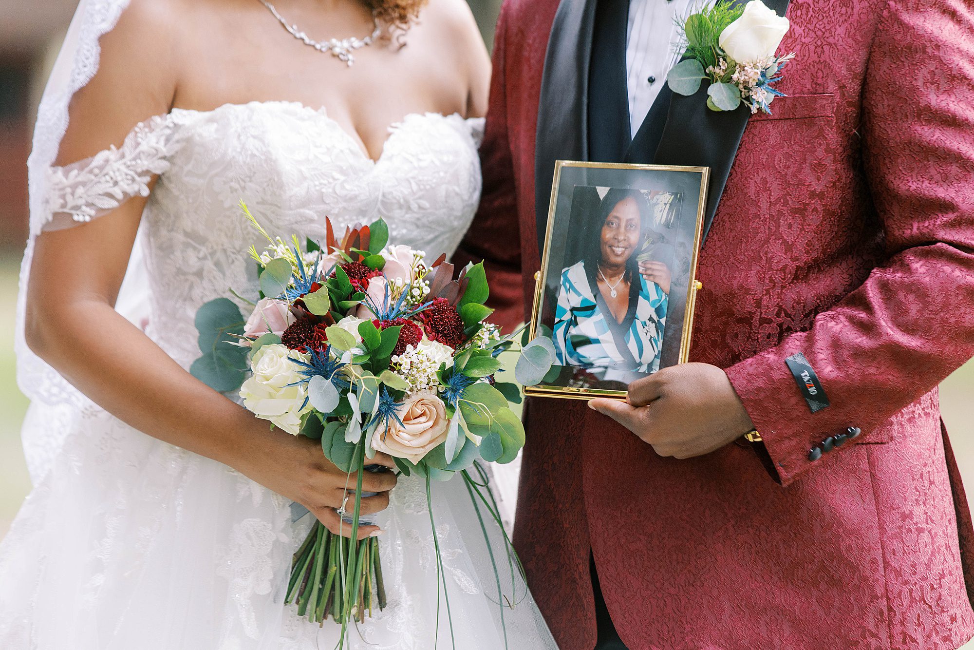 couple honors mother during wedding day in Florida with photo