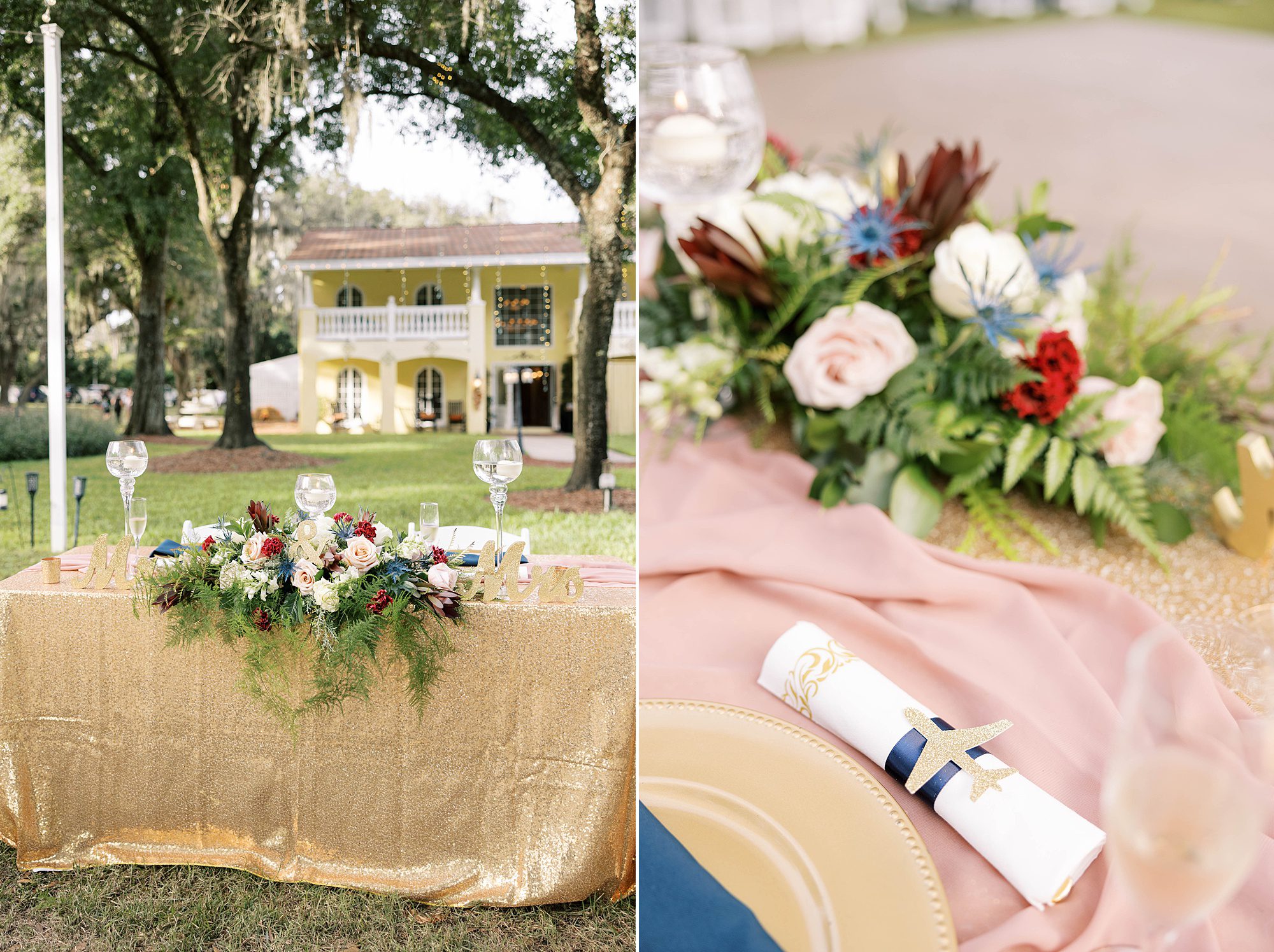details for Casa Lantana wedding reception on lawn