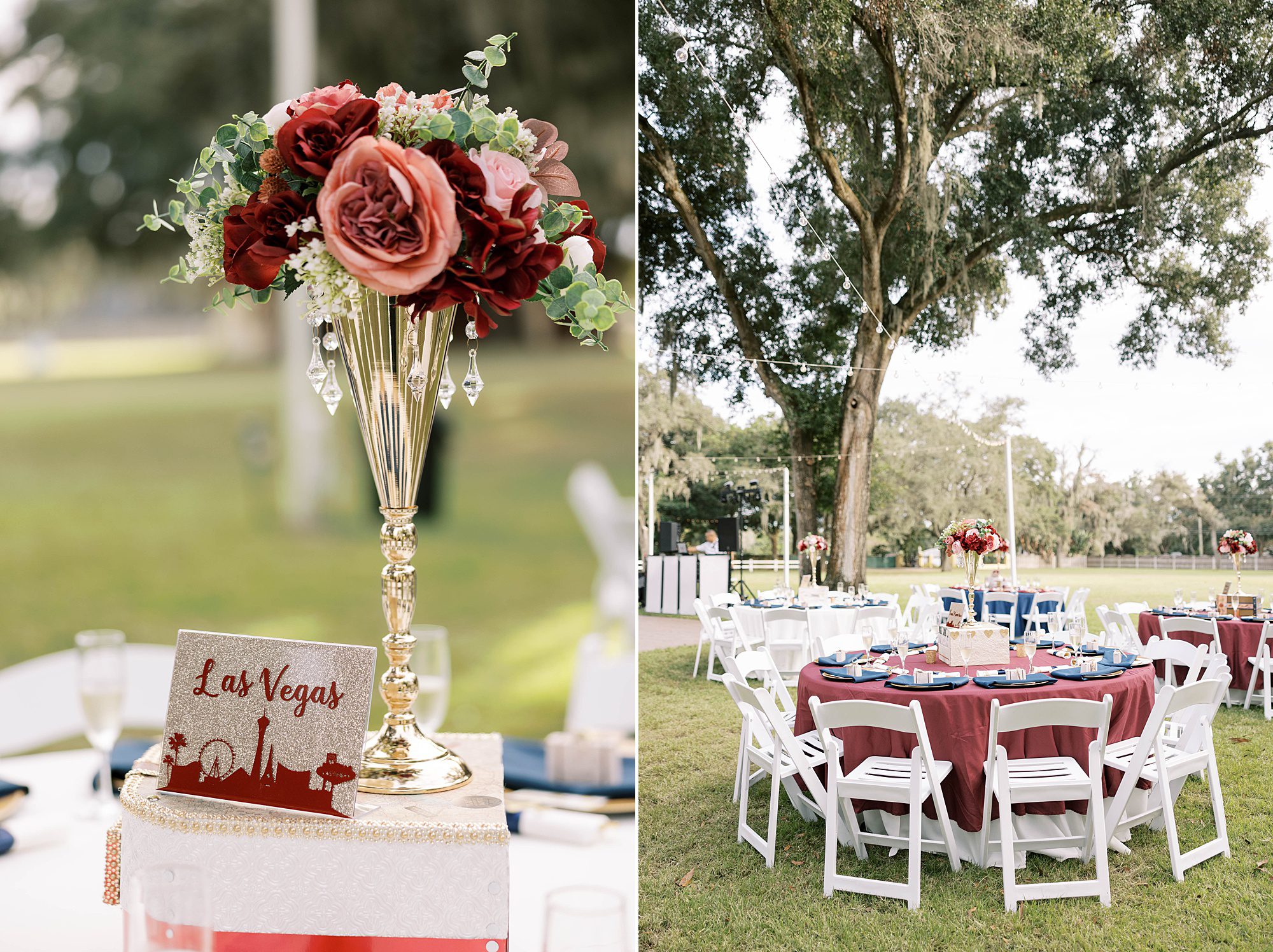 tall centerpieces for outdoor wedding reception at Casa Lantana