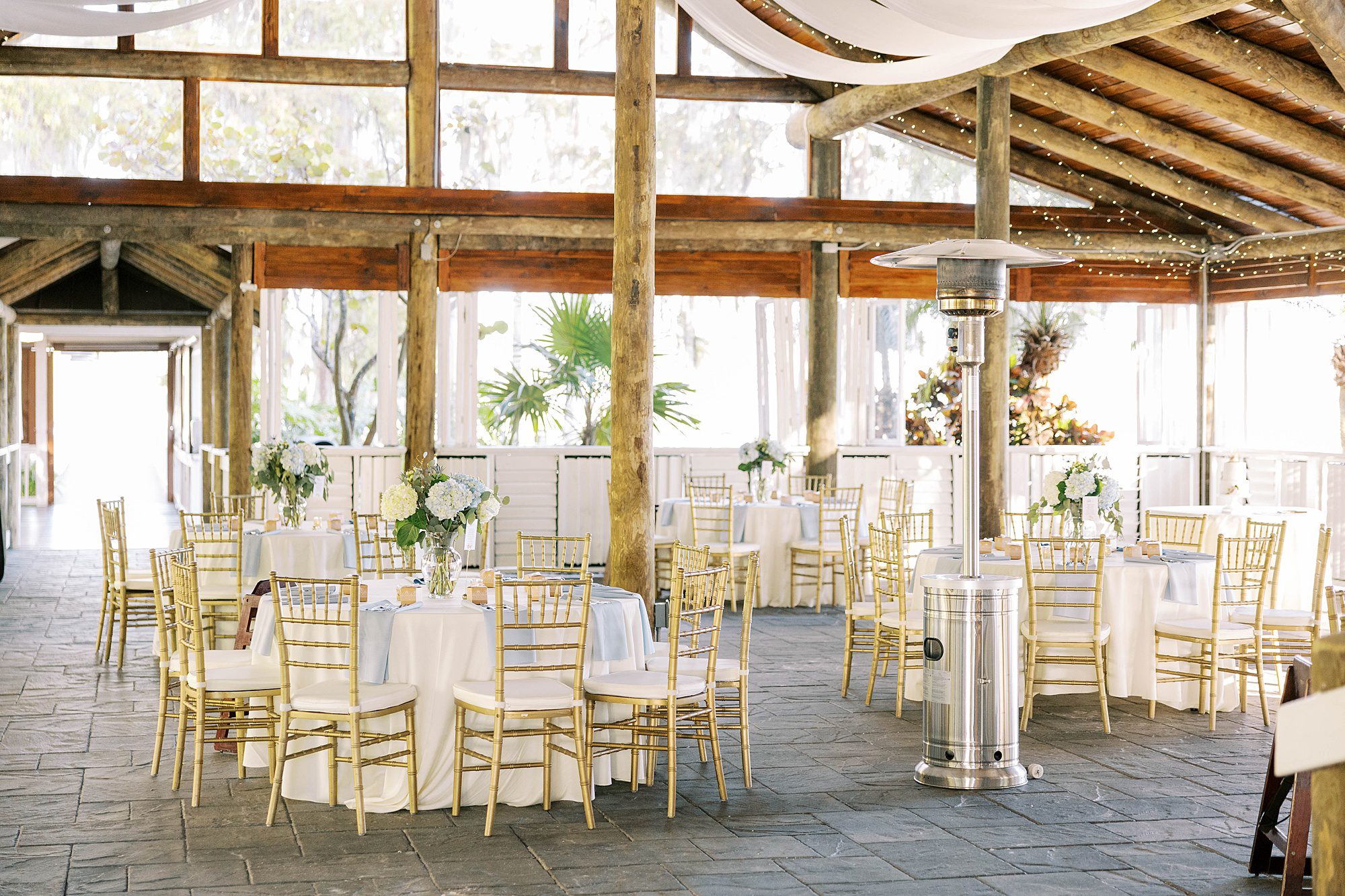 white and gold reception details at Paradise Cove