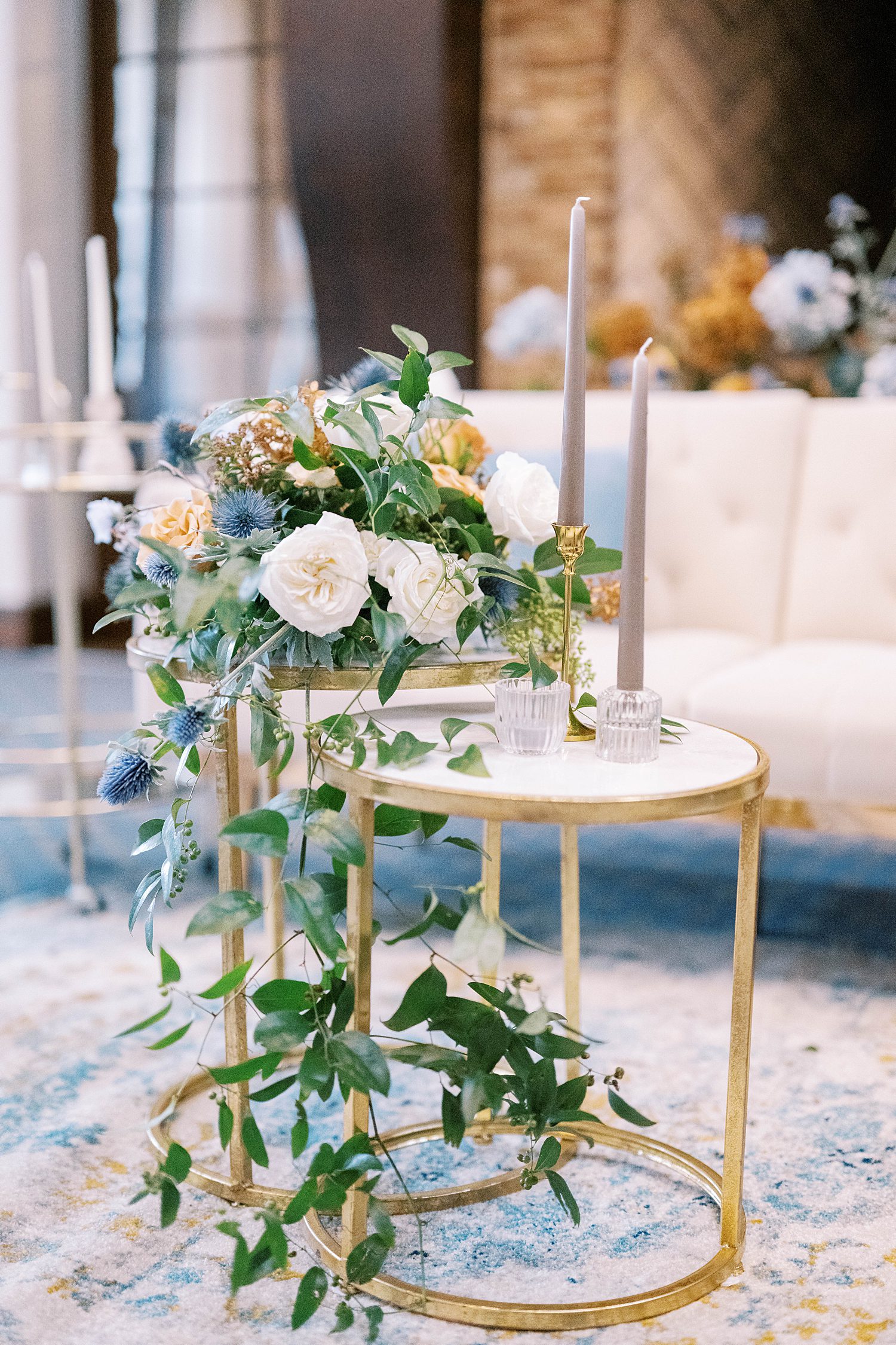 table with greenery display for reception