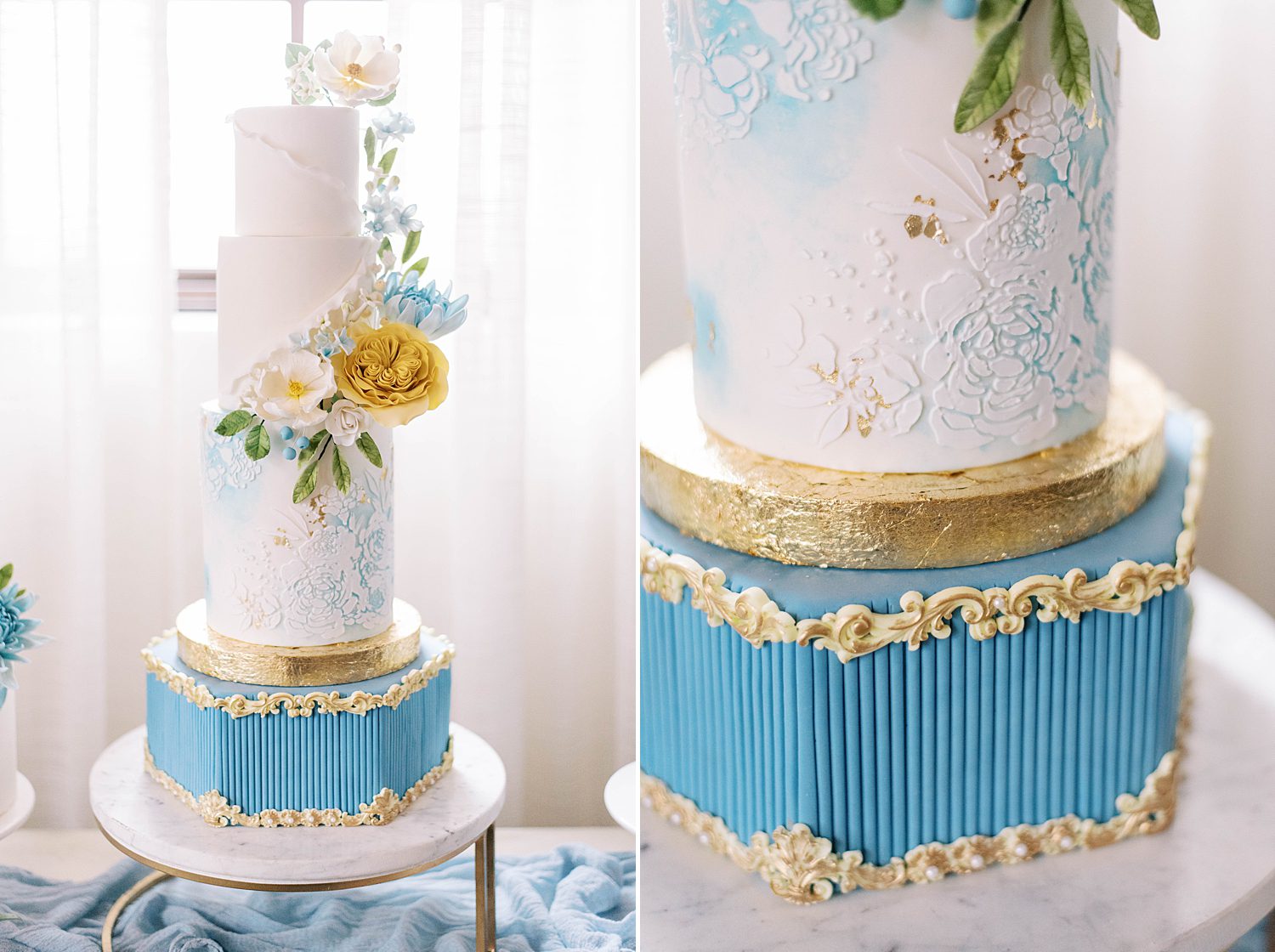 textured details on wedding cake