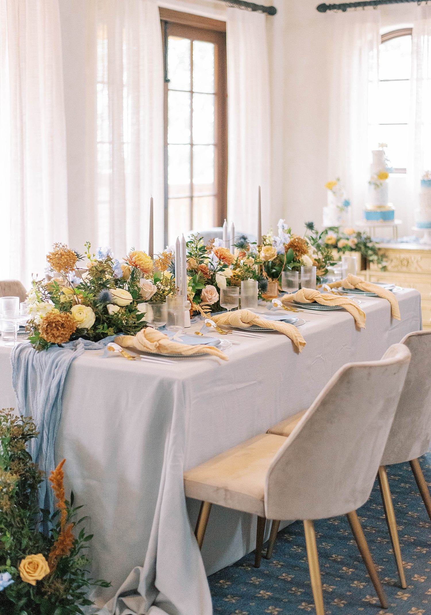 long table with blue and yellow details at Bella Collina