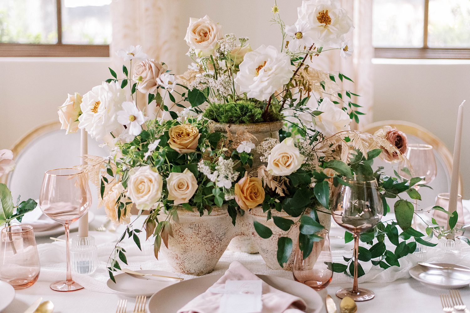 floral centerpiece with muted colors
