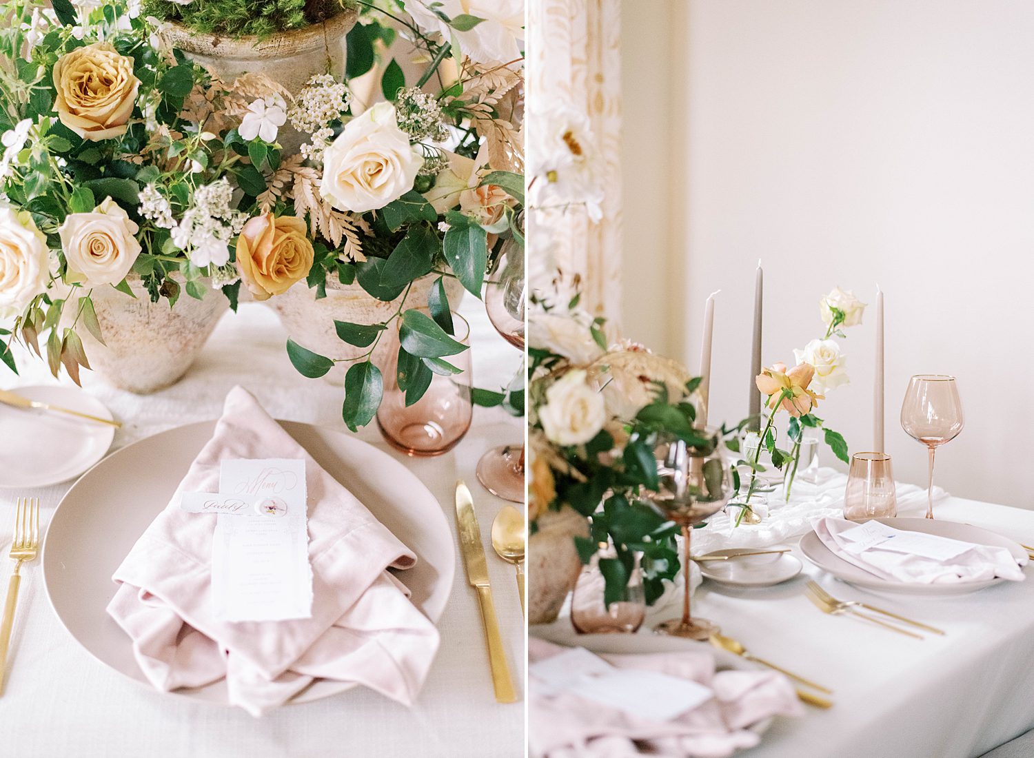 place settings with pink napkins