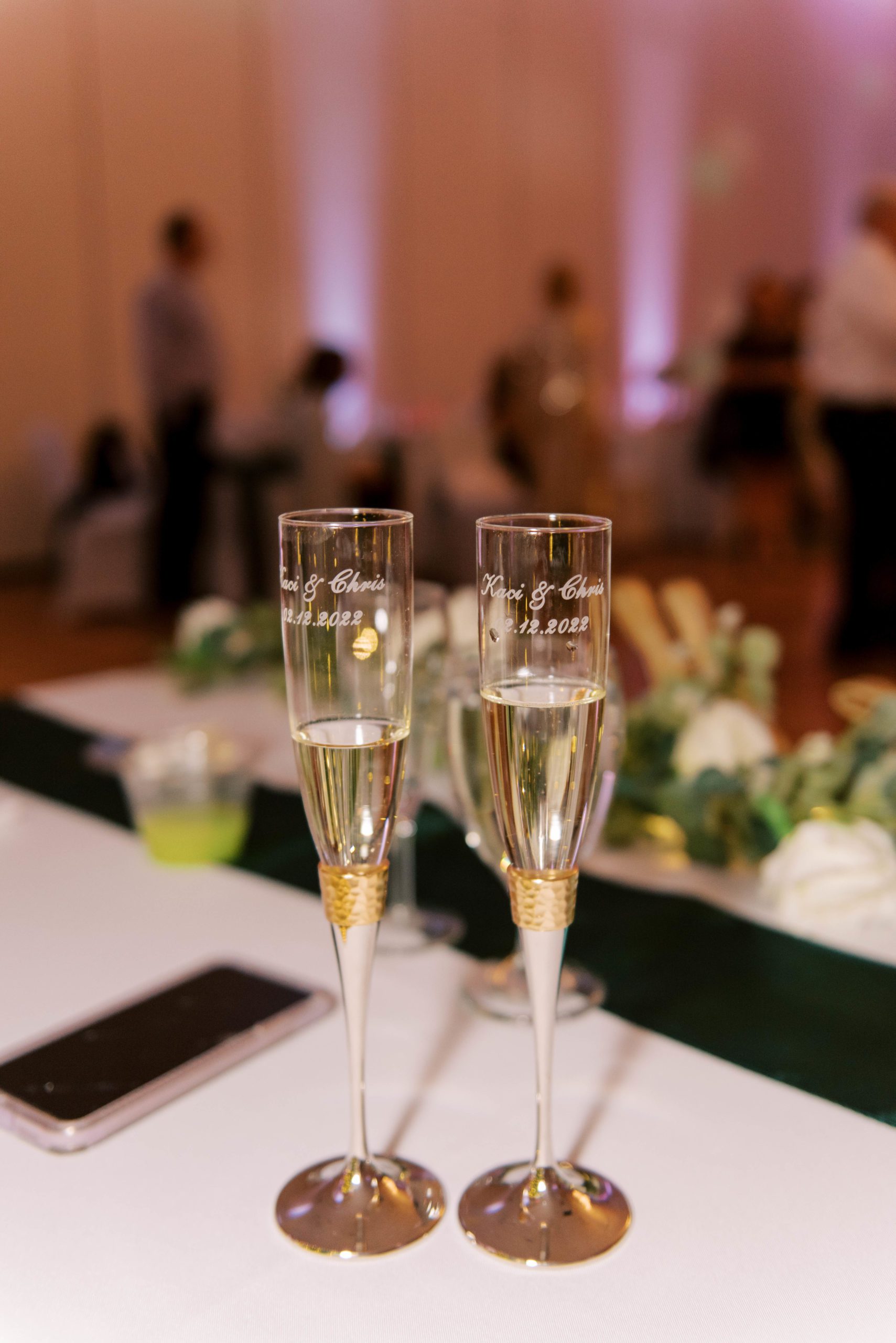 The regent wedding reception custom champagne glasses