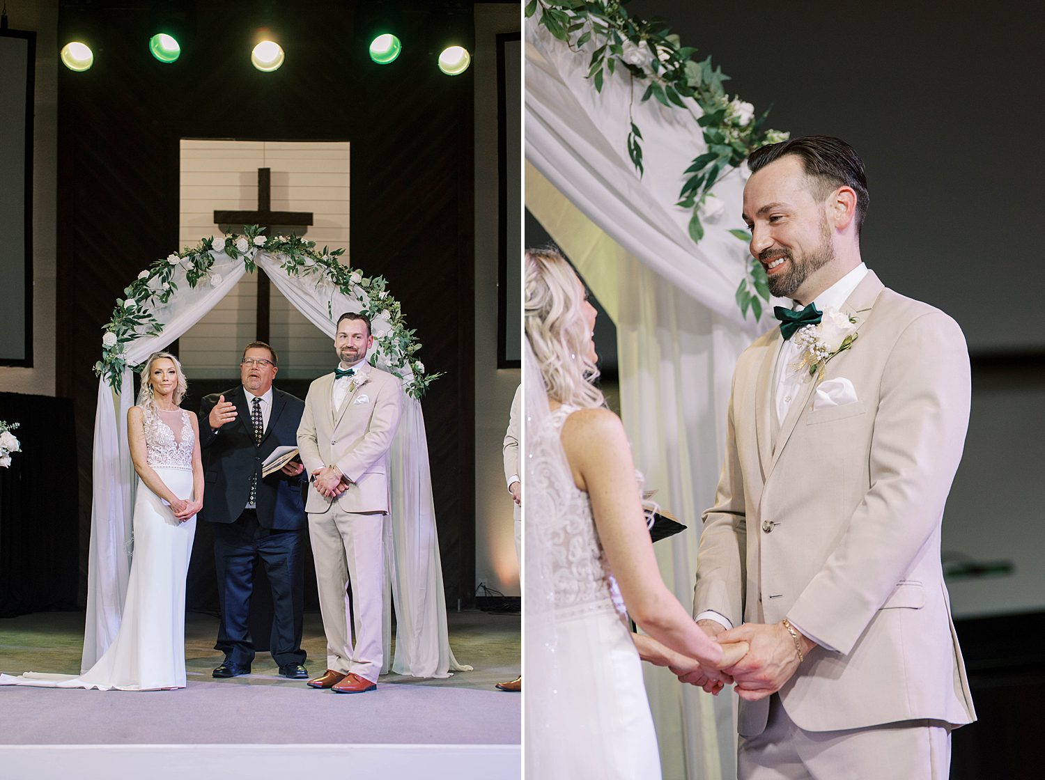 couple holds hands during Orlando wedding ceremony