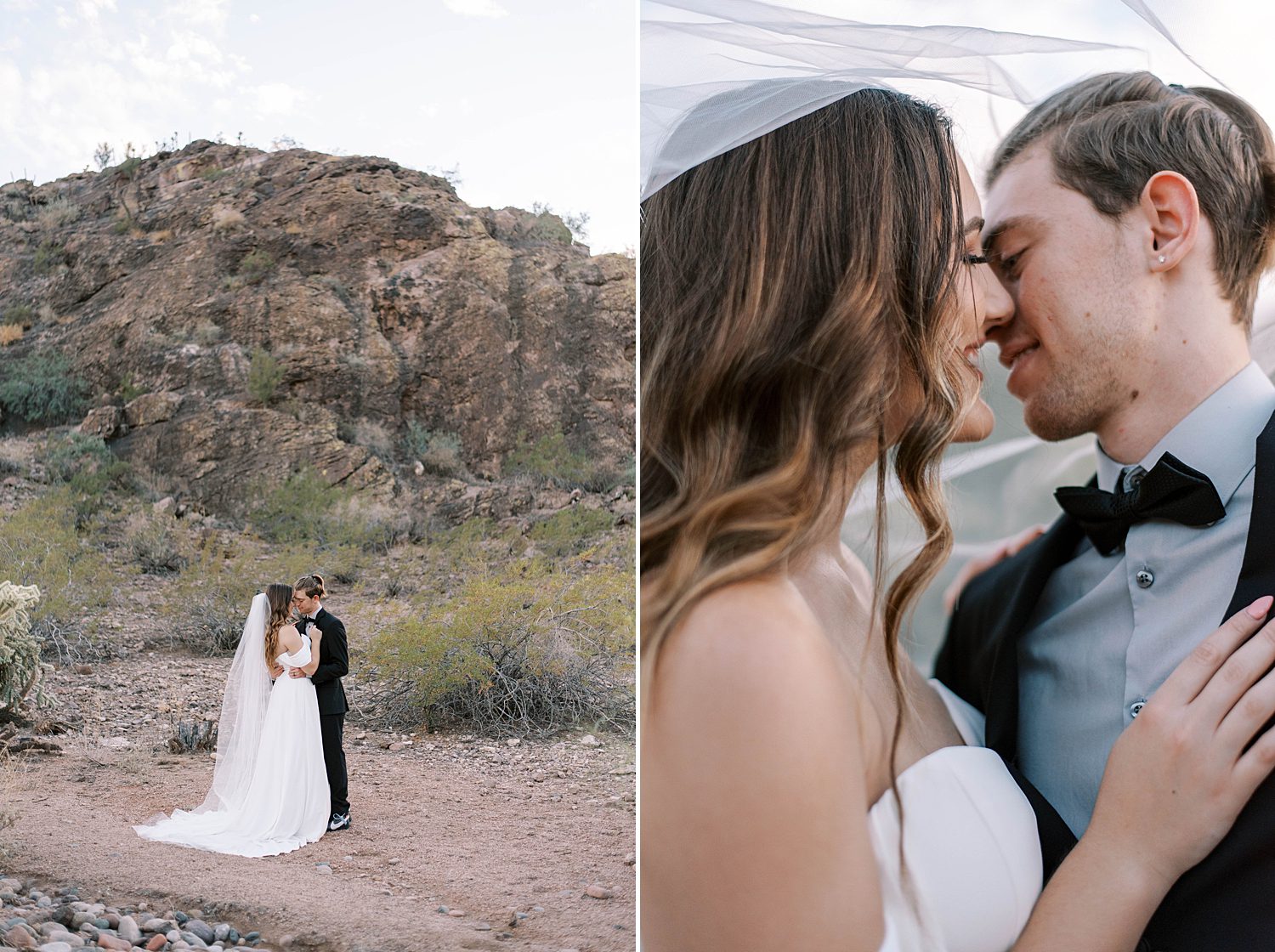 newlyweds kiss under bride's veil during destination wedding inspiration styled shoot