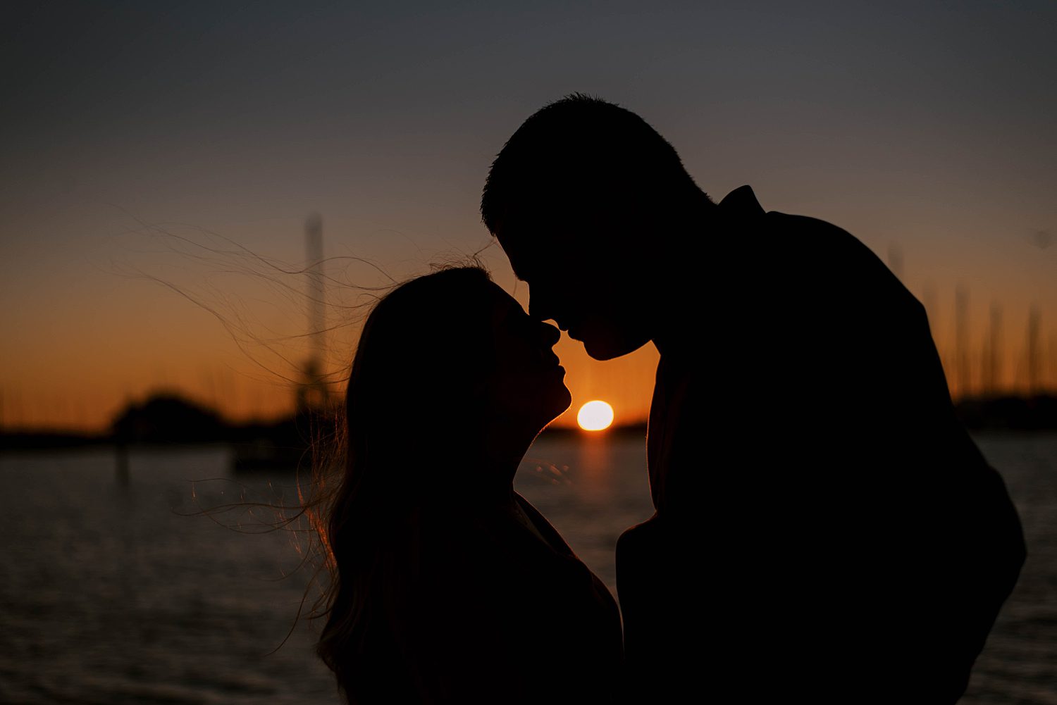 silhouette of Florida couple during Tampa engagement session 