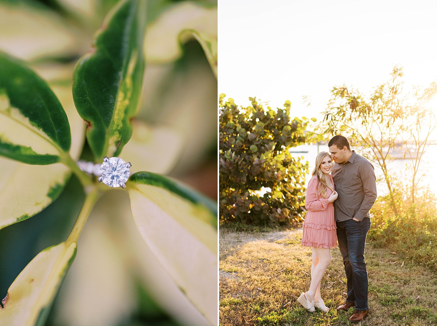 bride and groom pose by waterfront in Florida