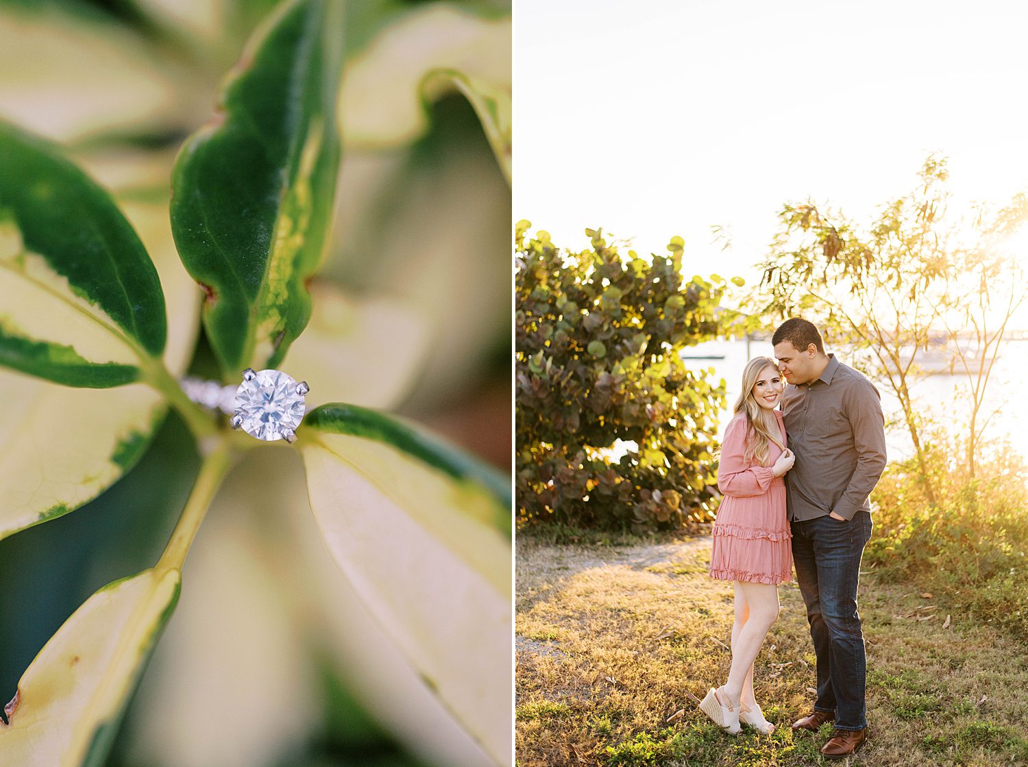 bride and groom pose by waterfront in Florida 