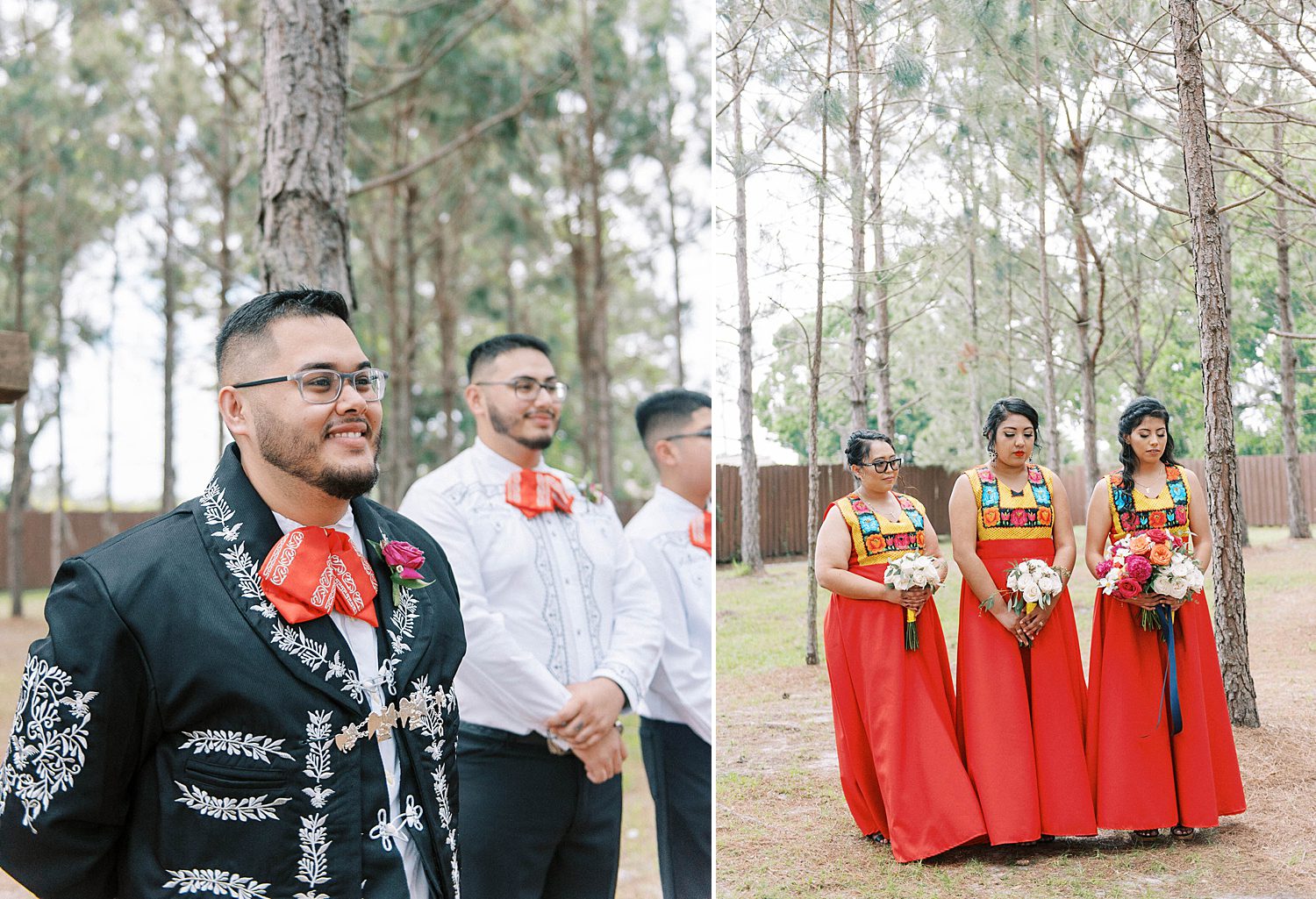 groom watches bride walk down aisle for ceremony