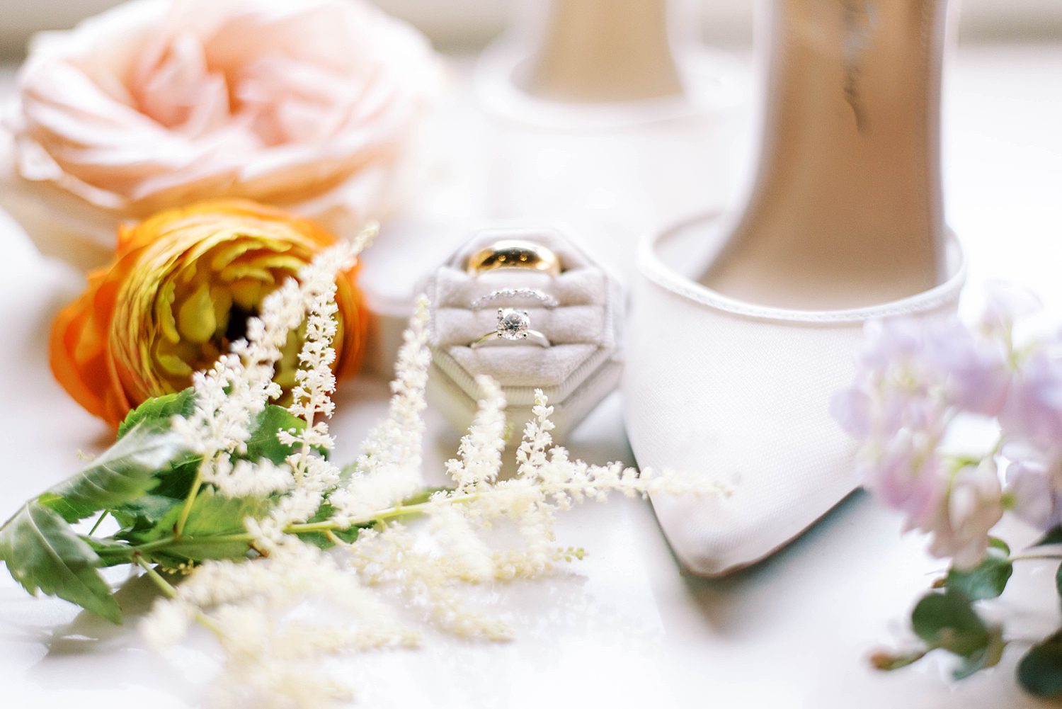 bride's rings and shoes for FL wedding day