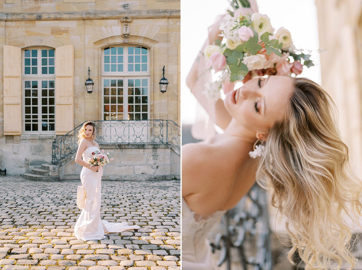 bride twirls in wedding gown at Chateau de Vilette