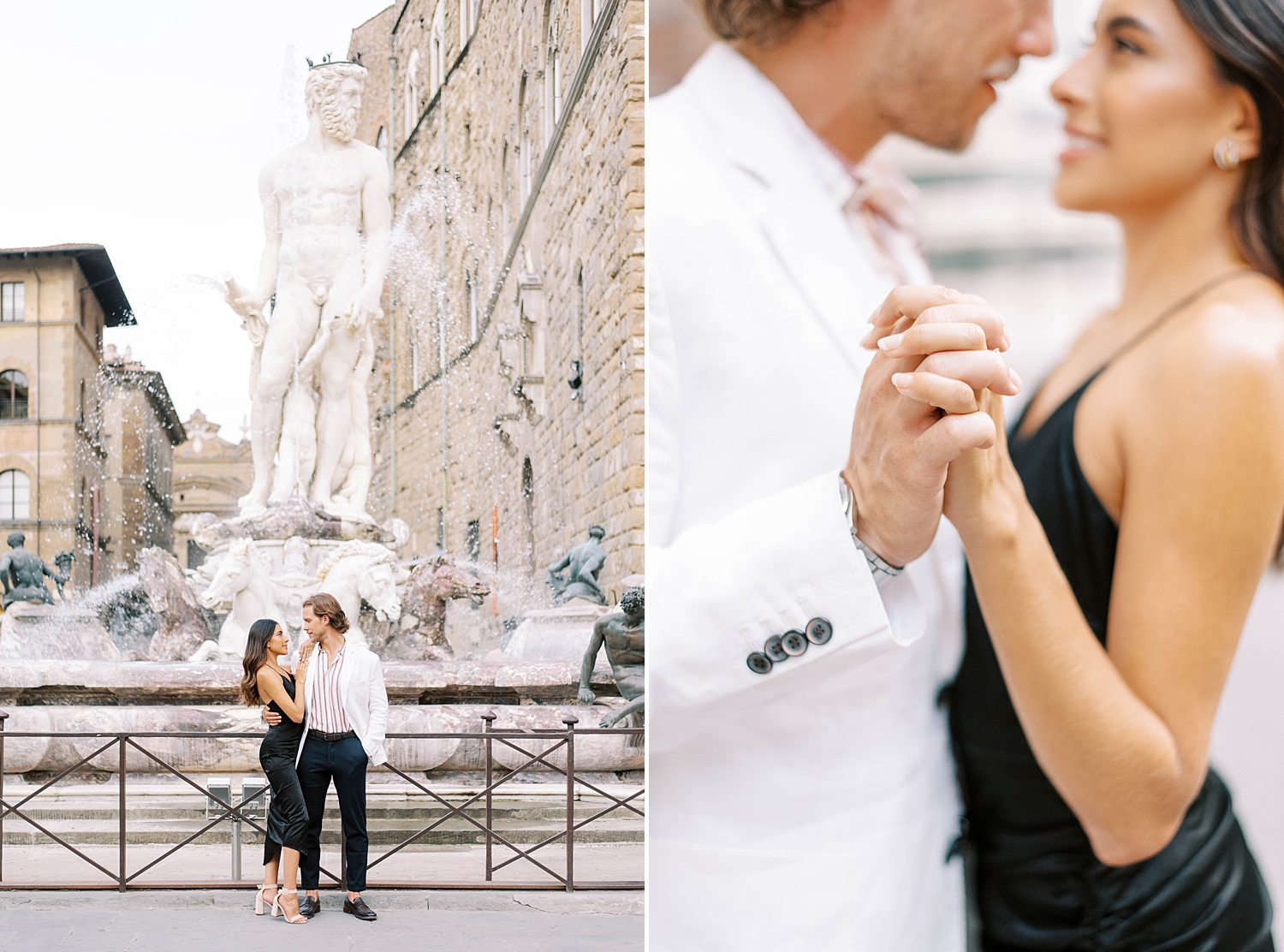 bride and groom pose on bridge in Florence Italy