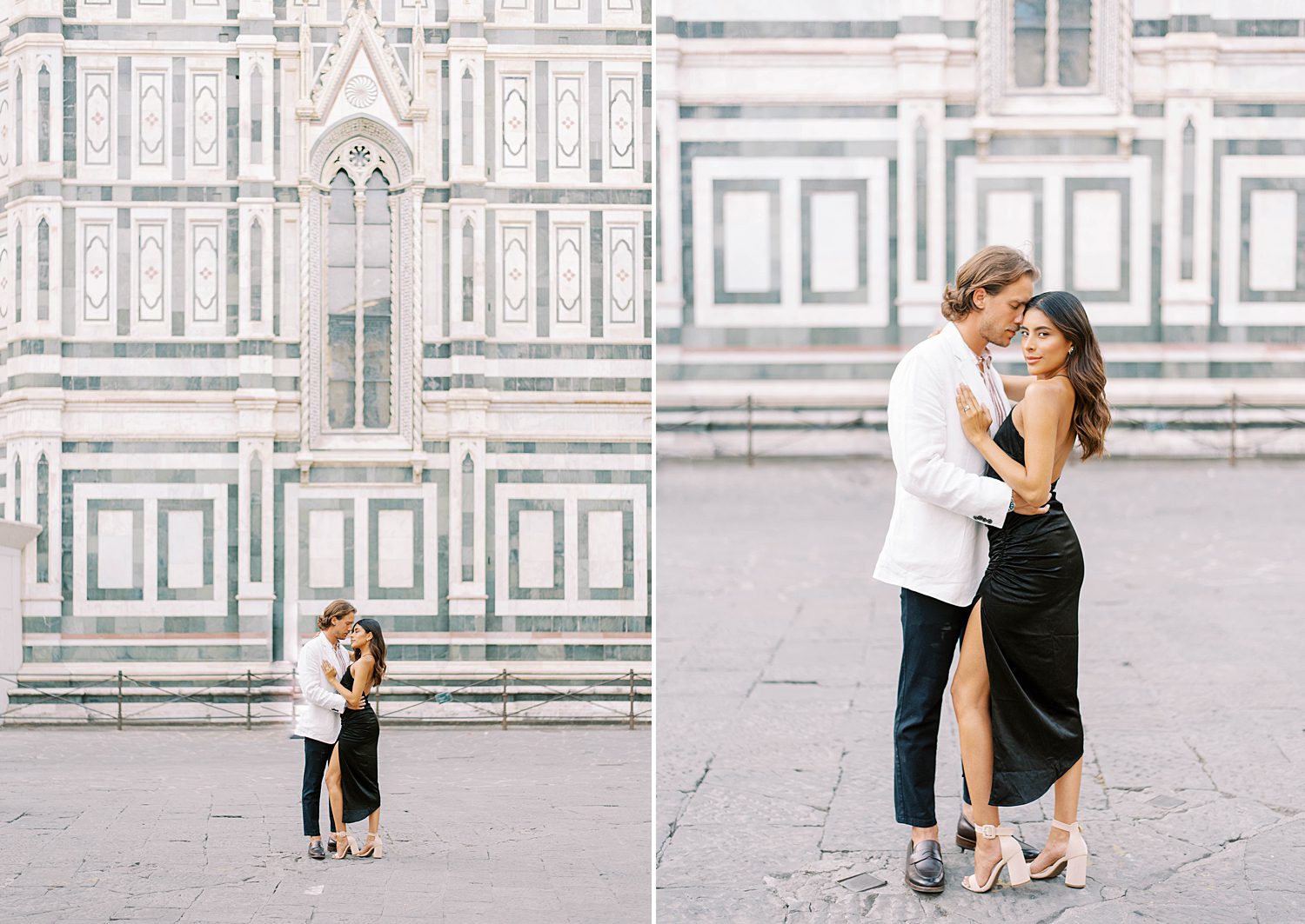 portraits of husband and wife among white buildings in Duomo di Firenze