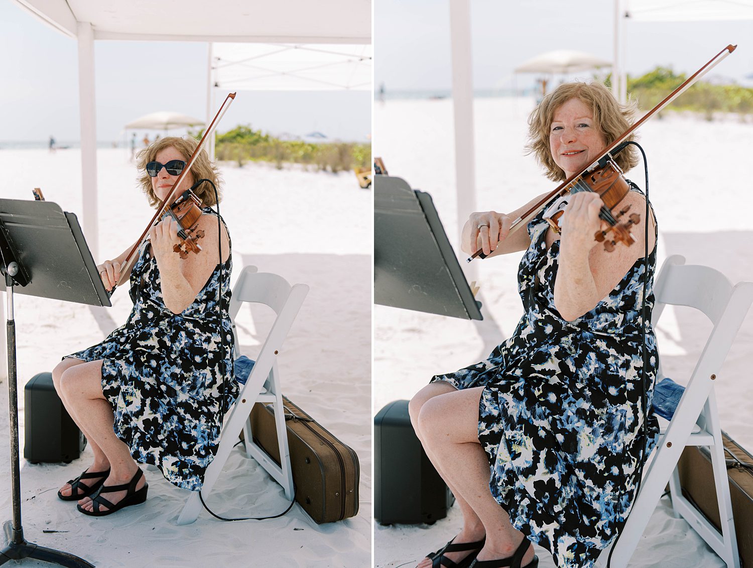 violinist plays during beach wedding ceremony