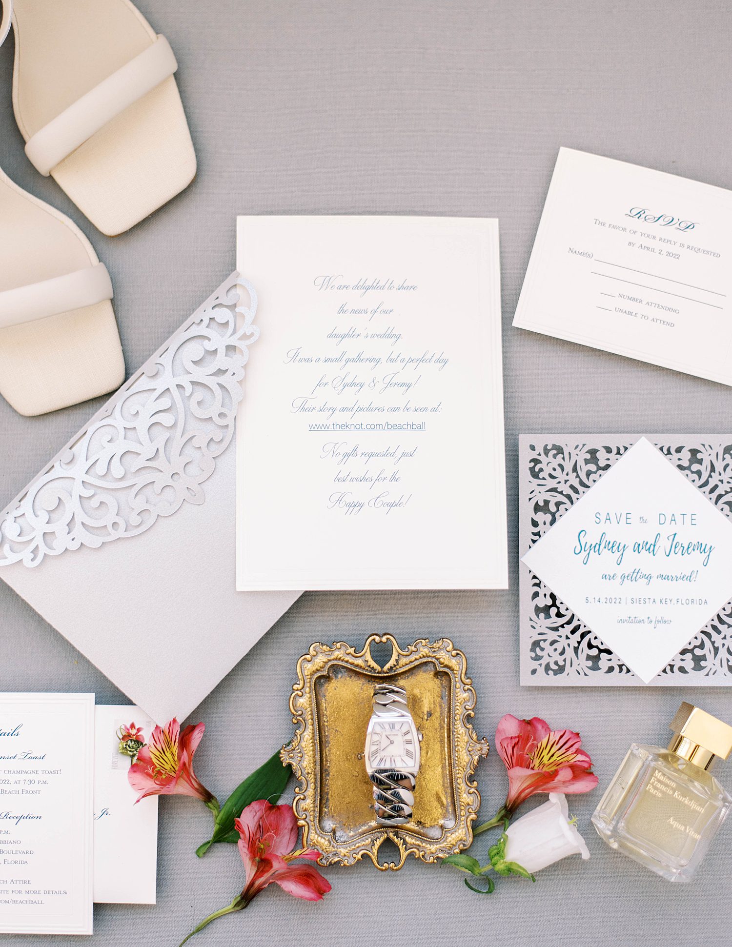 elegant invitation suite for beach wedding in Florida