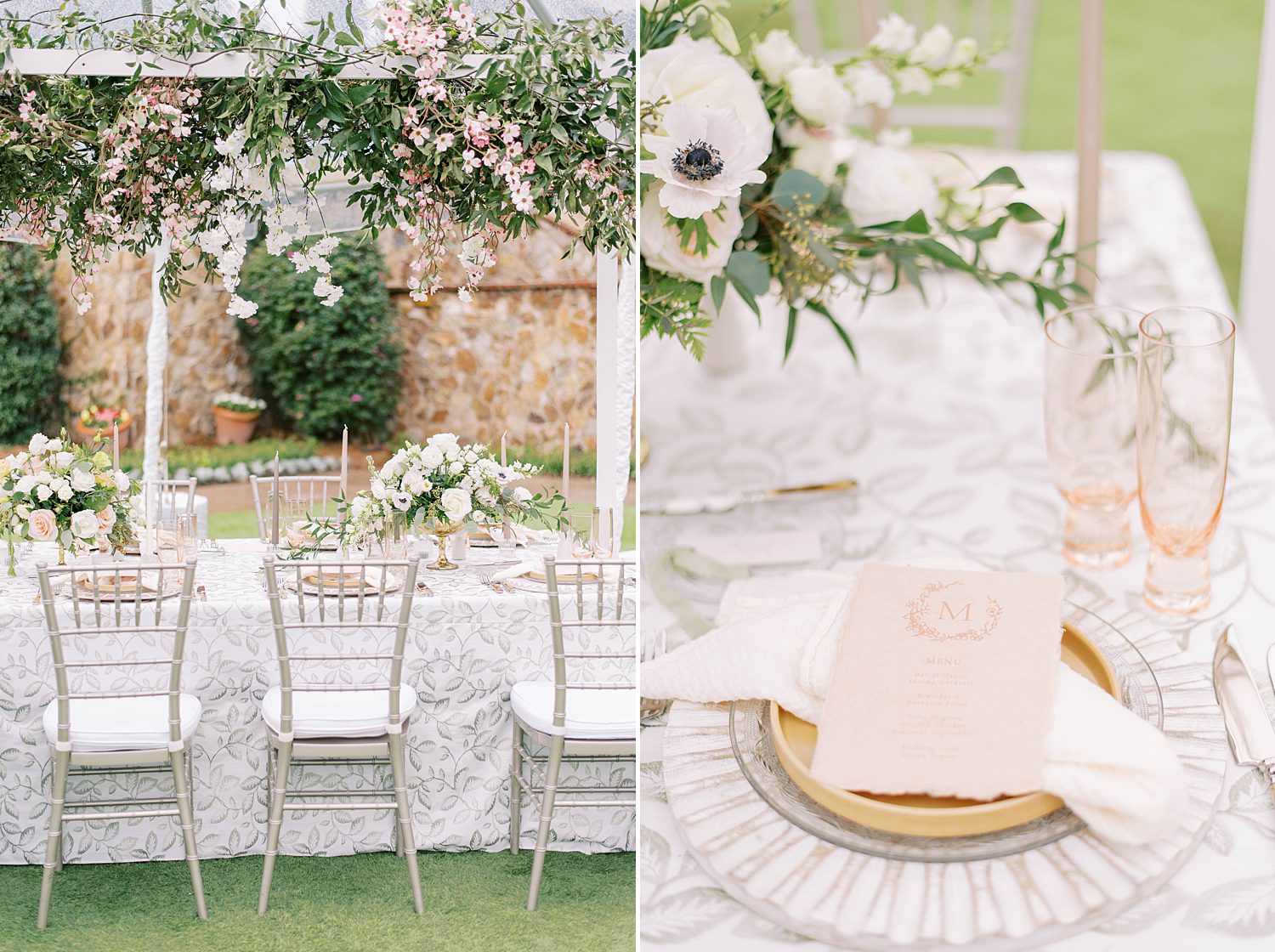 reception place settings for garden wedding at Bella Collina