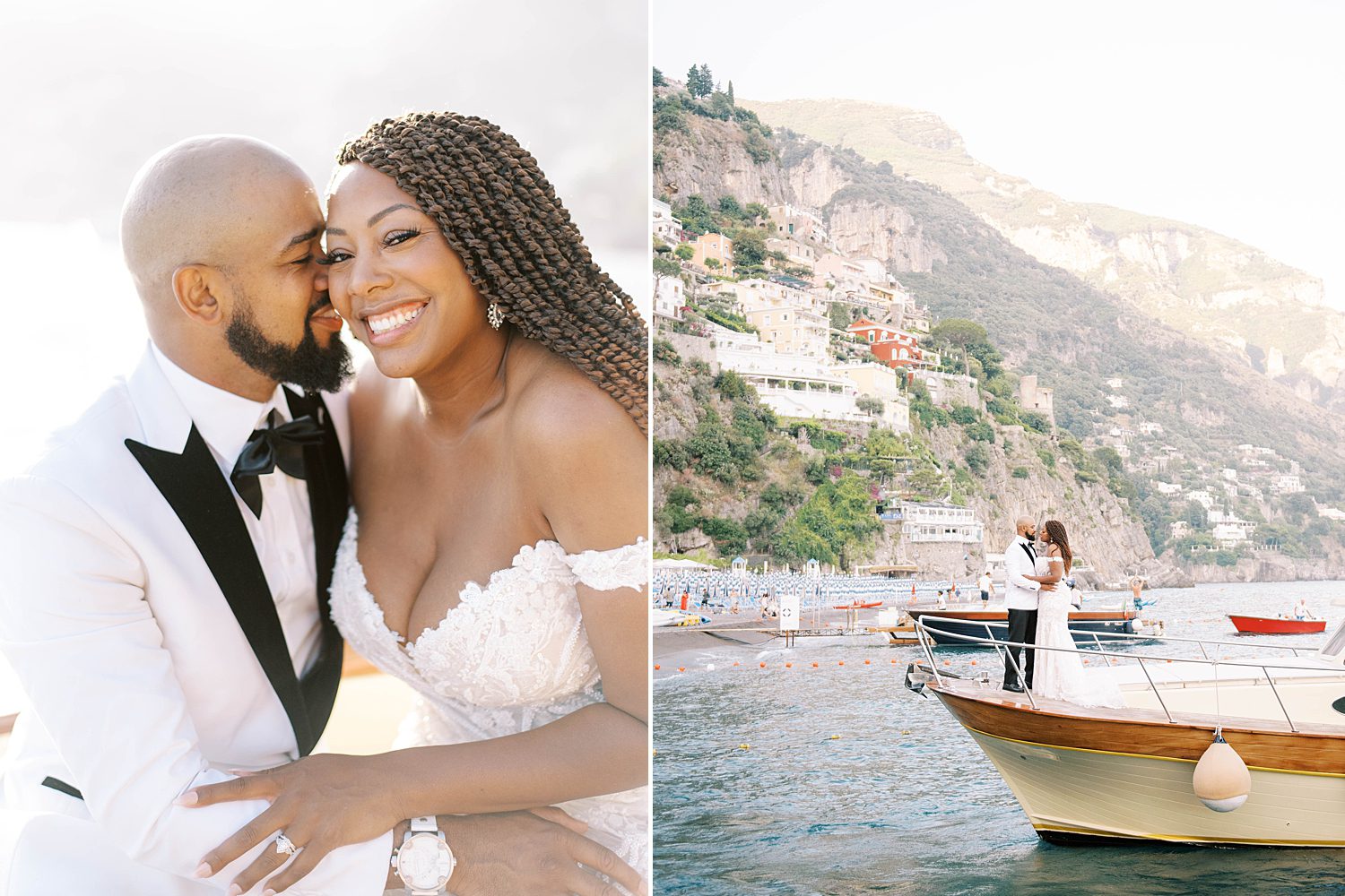 groom kisses bride's cheek during Amalfi Coast elopement